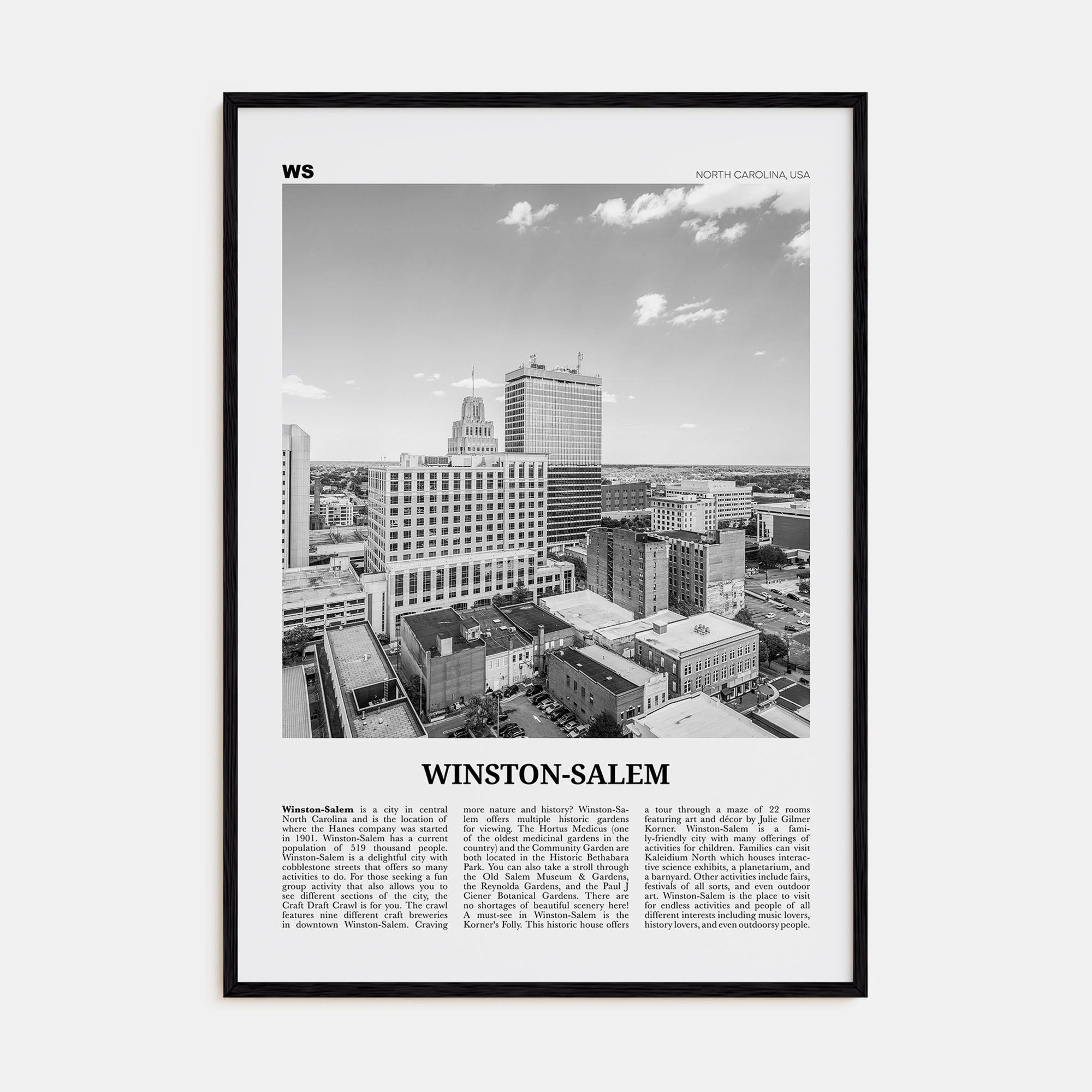Winston-Salem Travel B&W Poster
