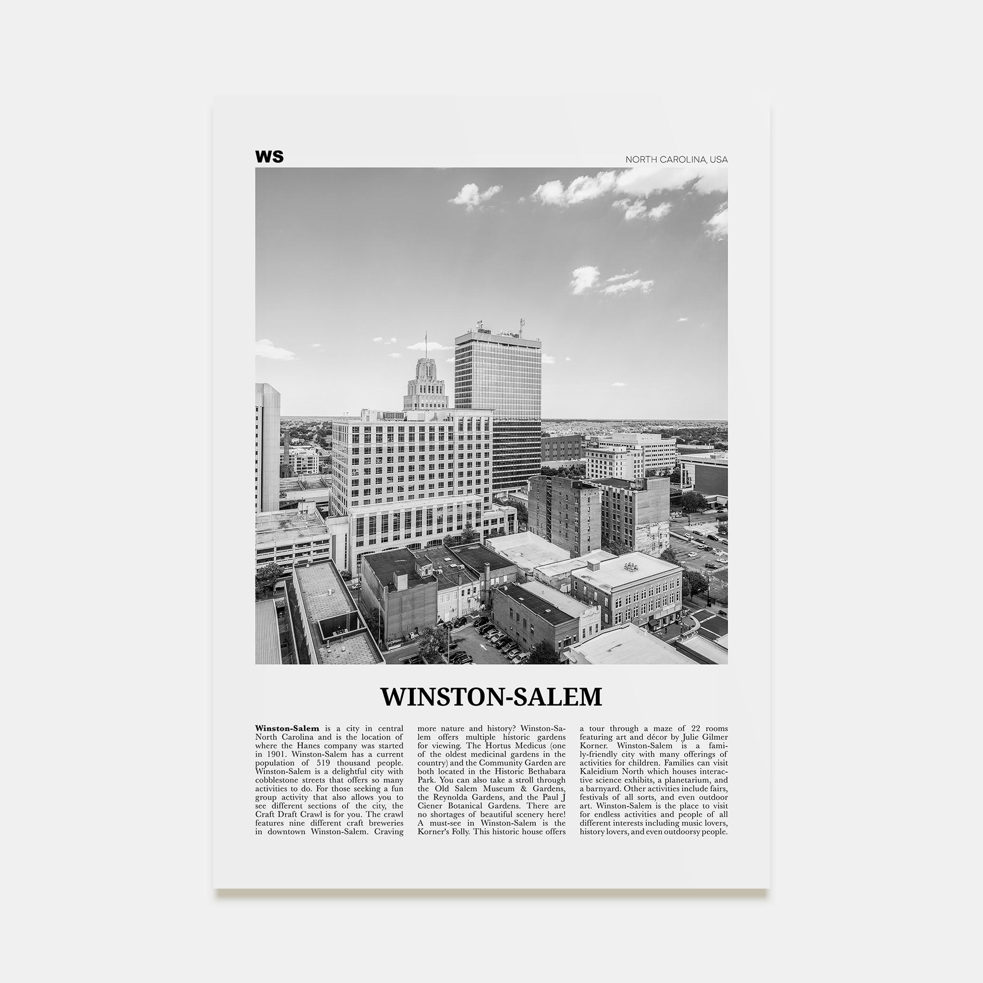 Winston-Salem Travel B&W Poster