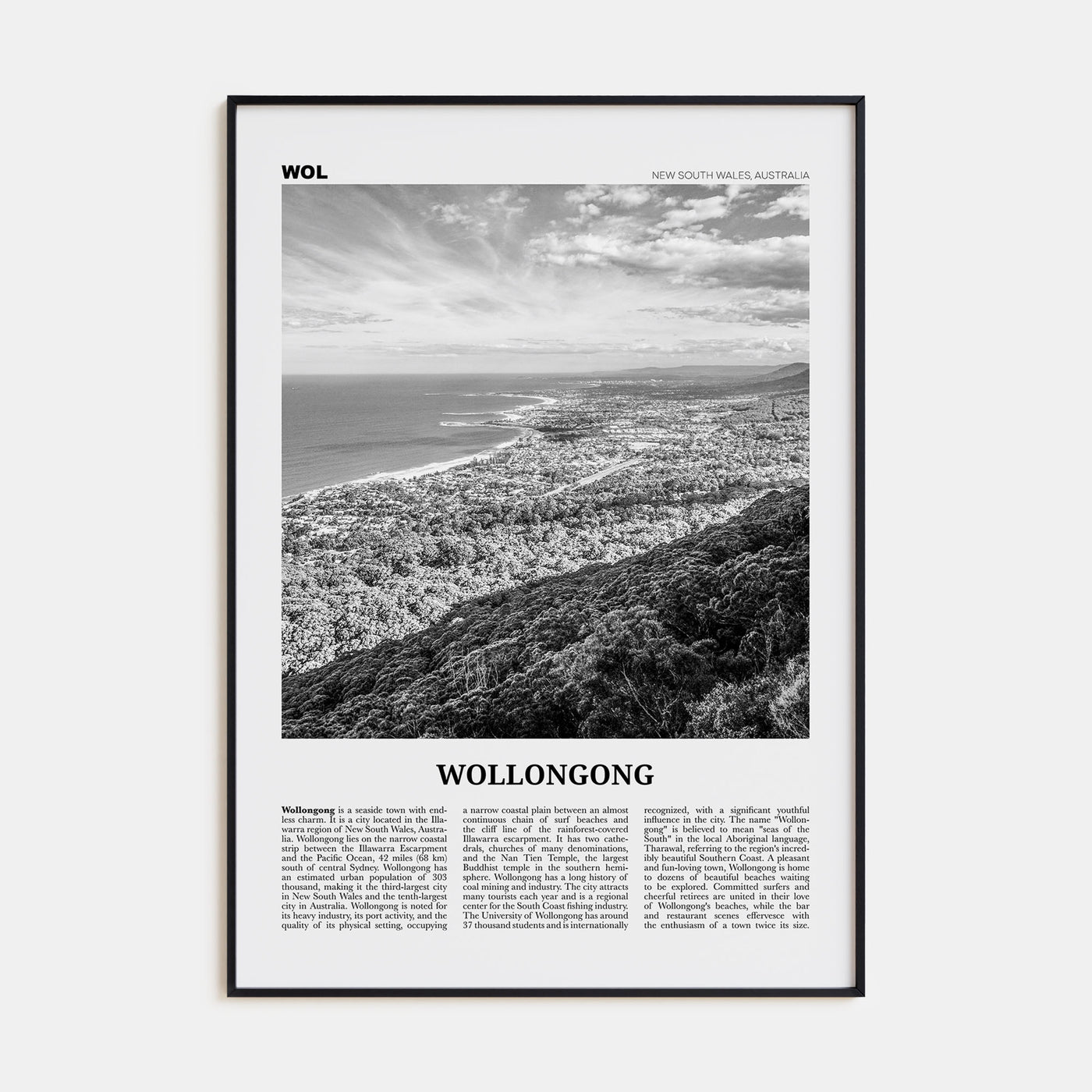 Wollongong Travel B&W Poster