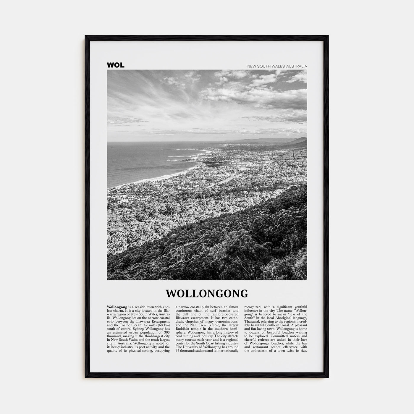 Wollongong Travel B&W Poster