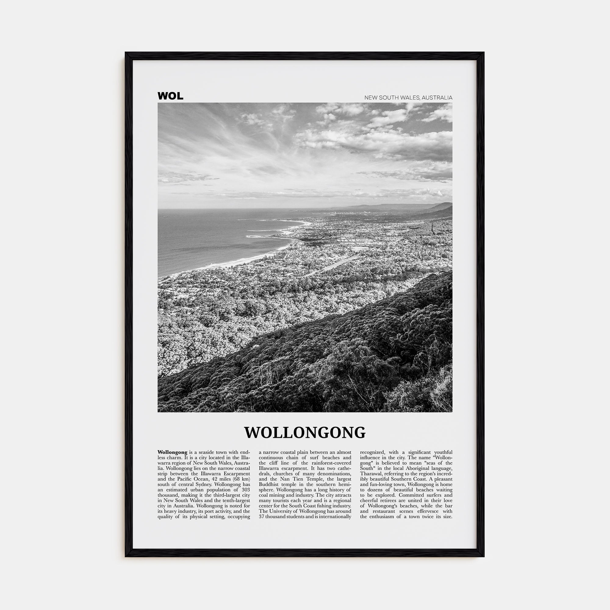 Wollongong Travel B&W Poster