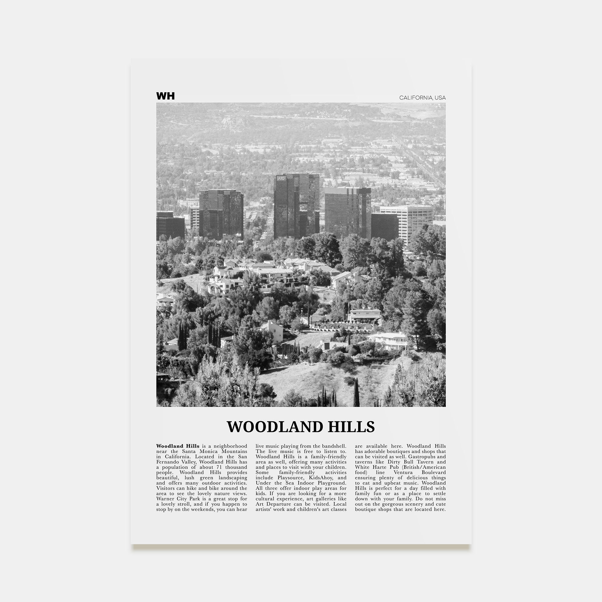 Woodland Hills Travel B&W Poster