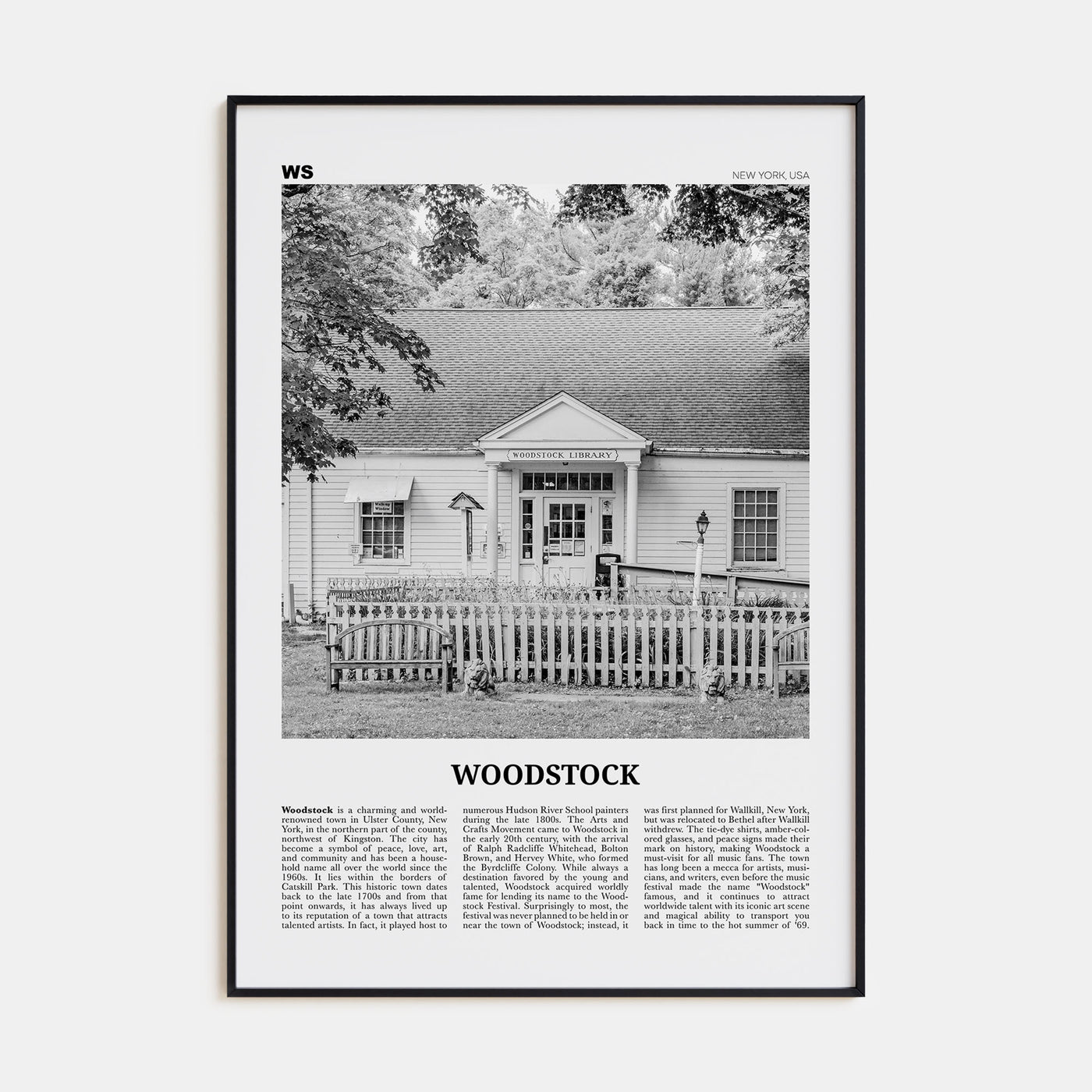 Woodstock, New York Travel B&W Poster