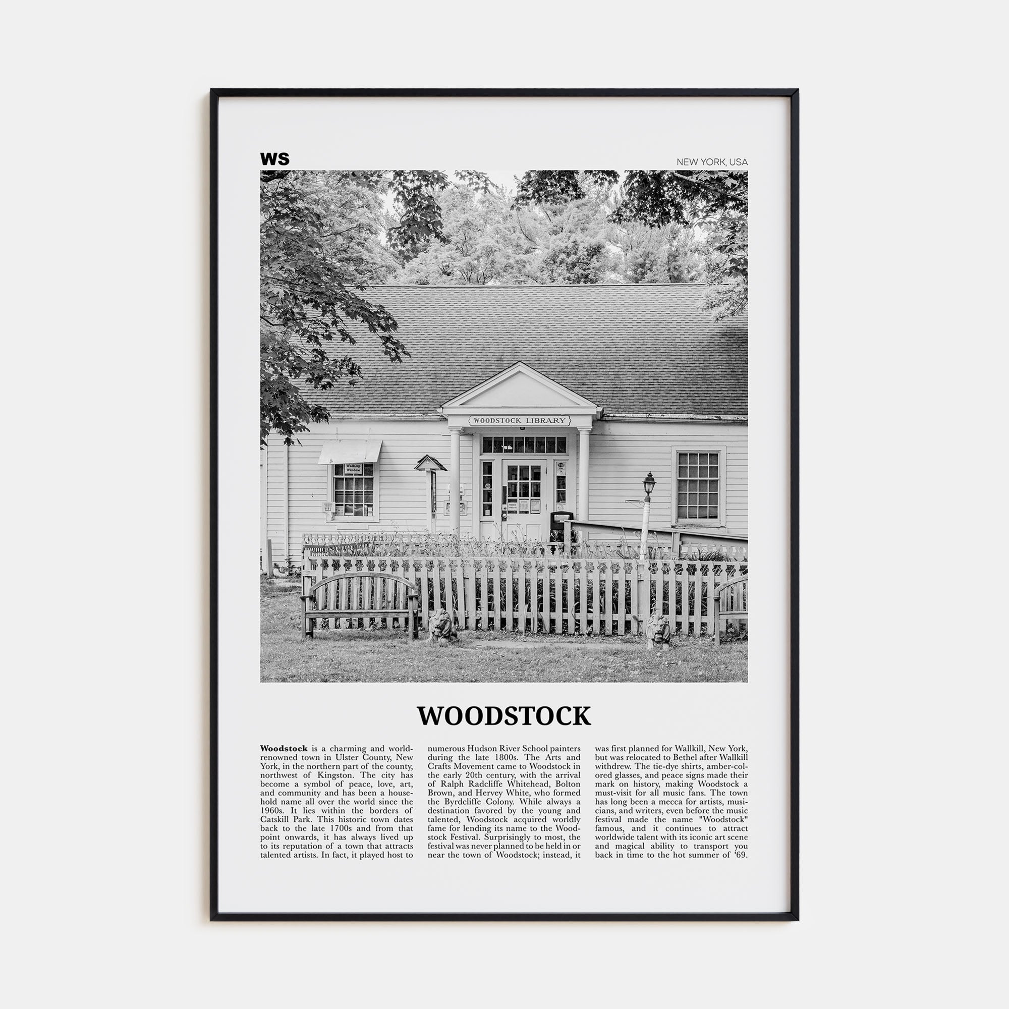 Woodstock, New York Travel B&W Poster