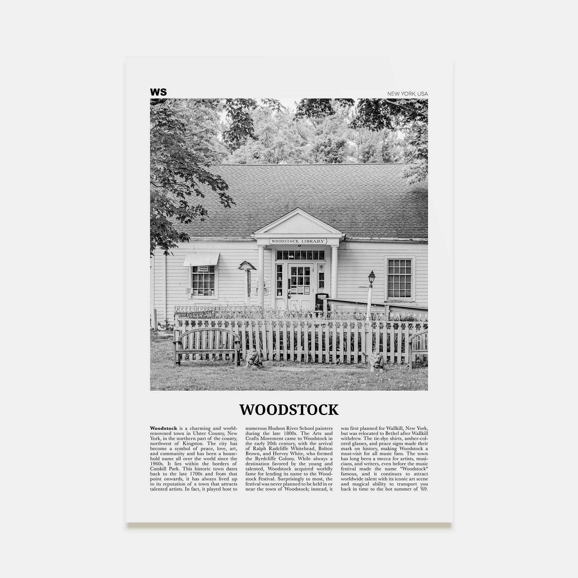 Woodstock, New York Travel B&W Poster