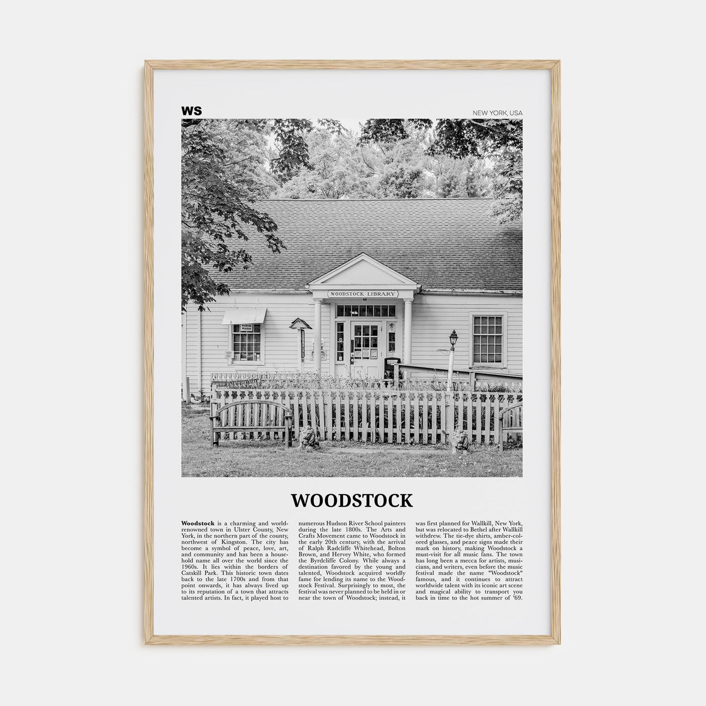 Woodstock, New York Travel B&W Poster
