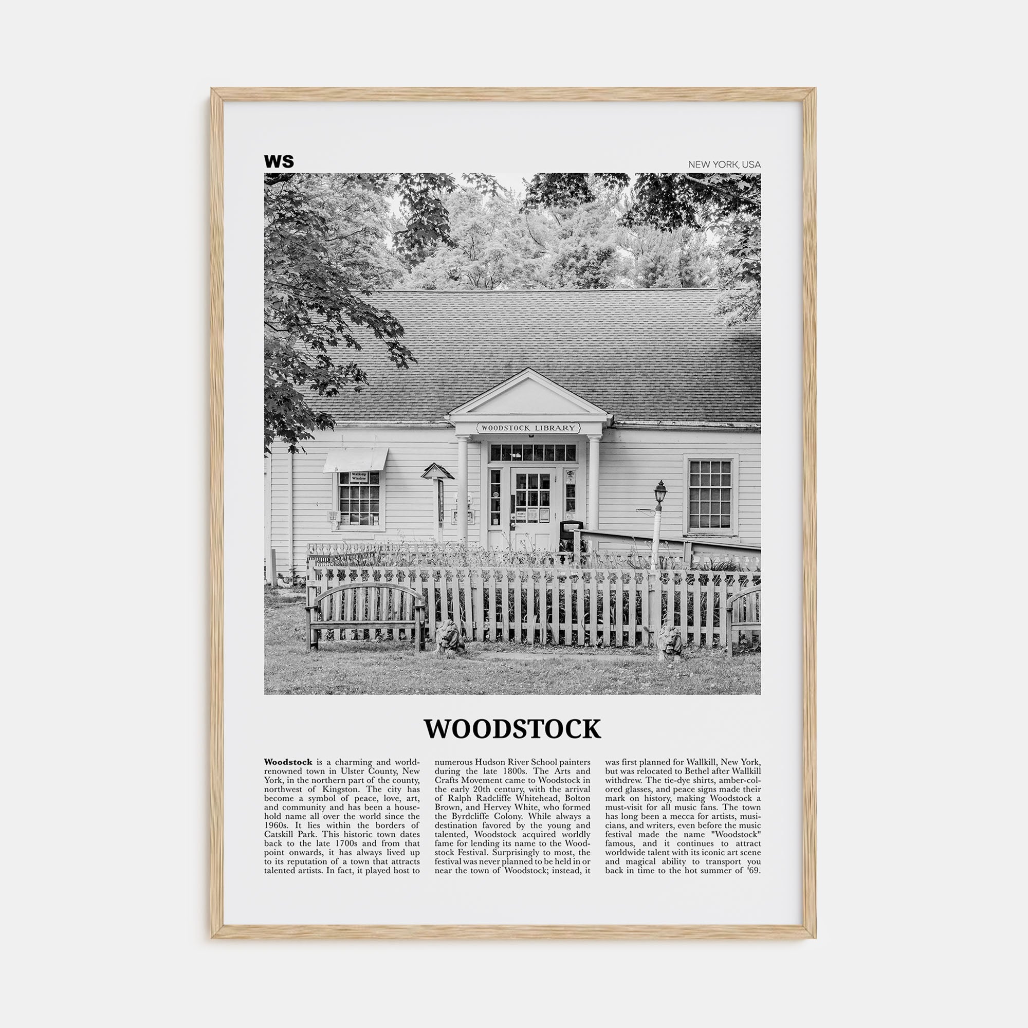 Woodstock, New York Travel B&W Poster
