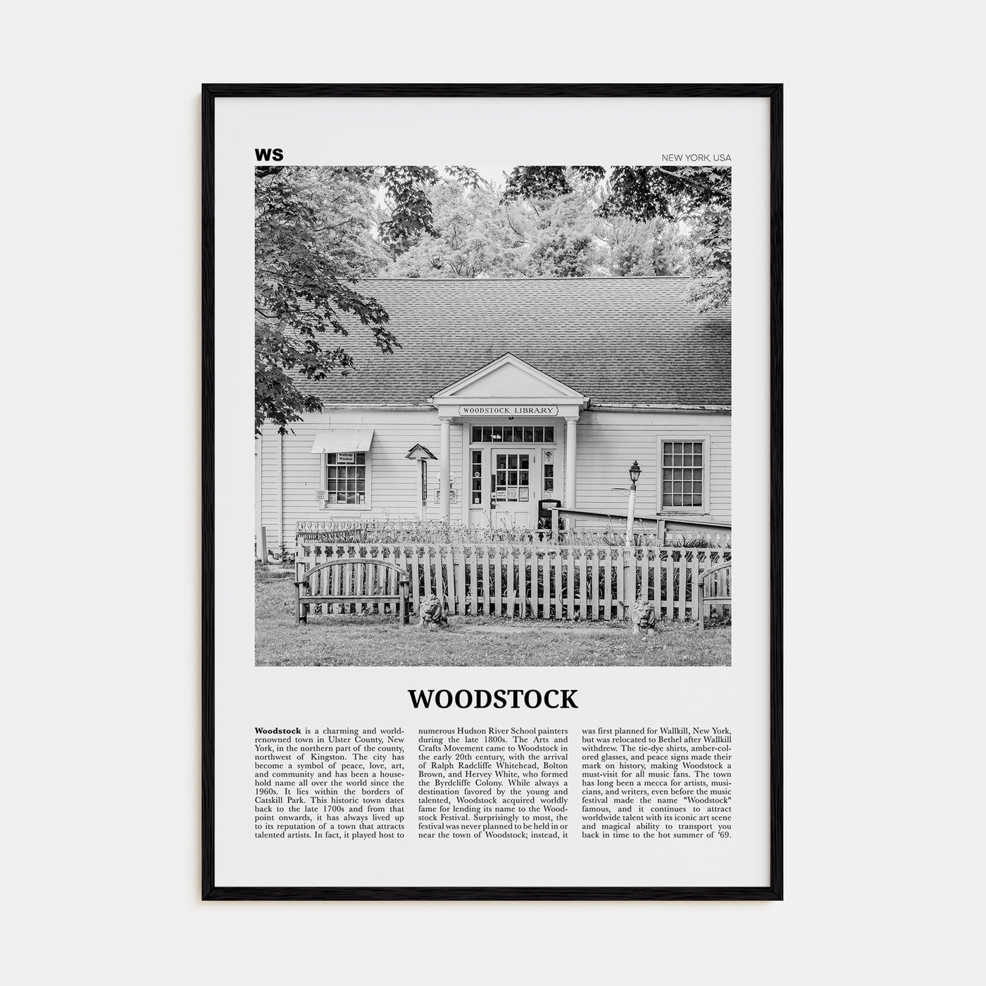 Woodstock, New York Travel B&W Poster