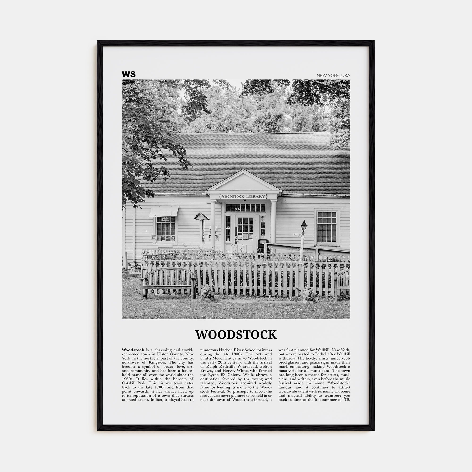 Woodstock, New York Travel B&W Poster