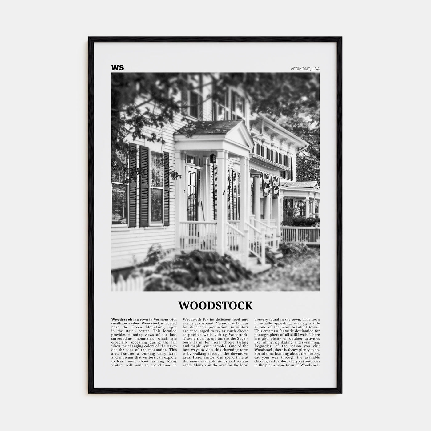 Woodstock, Vermont Travel B&W Poster