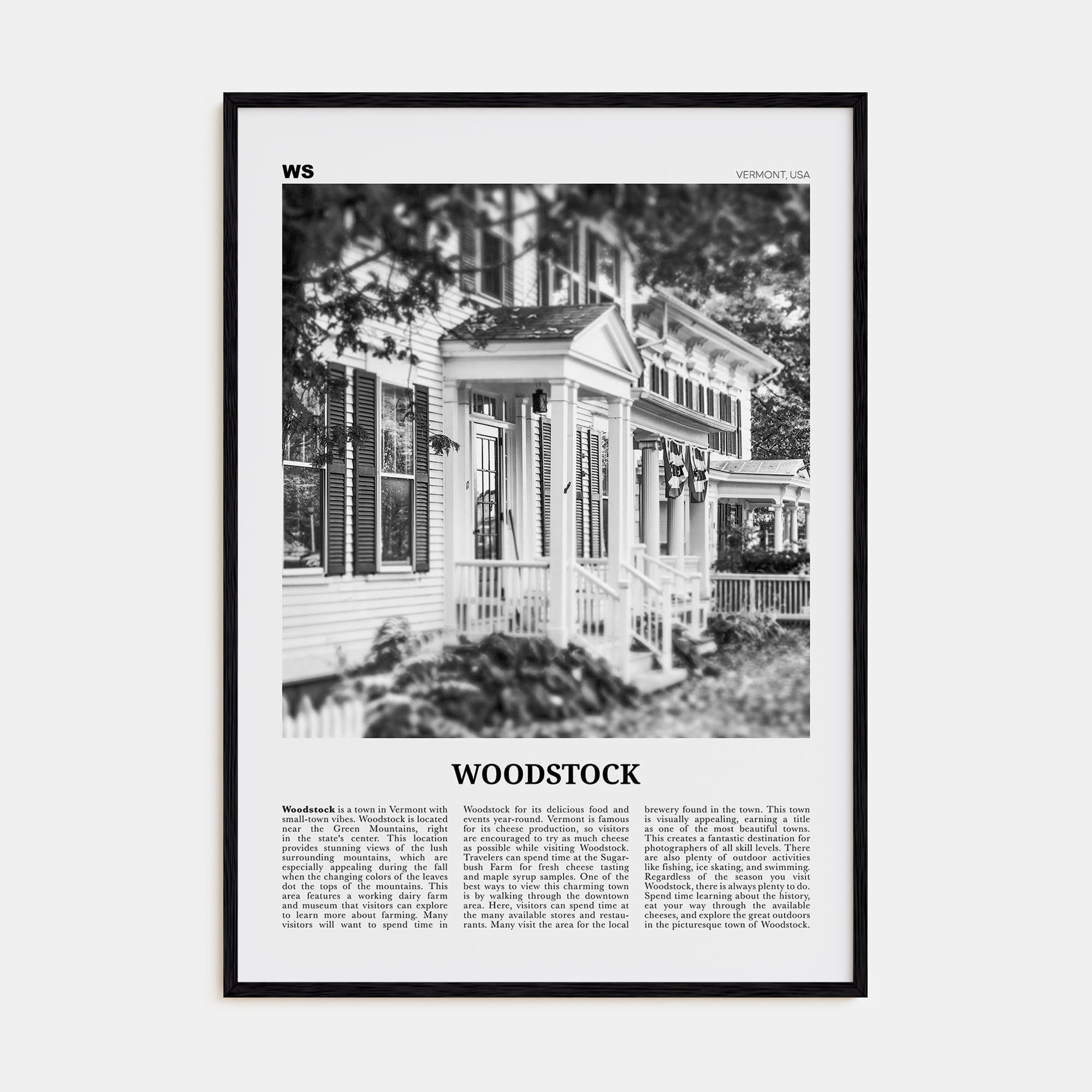 Woodstock, Vermont Travel B&W Poster