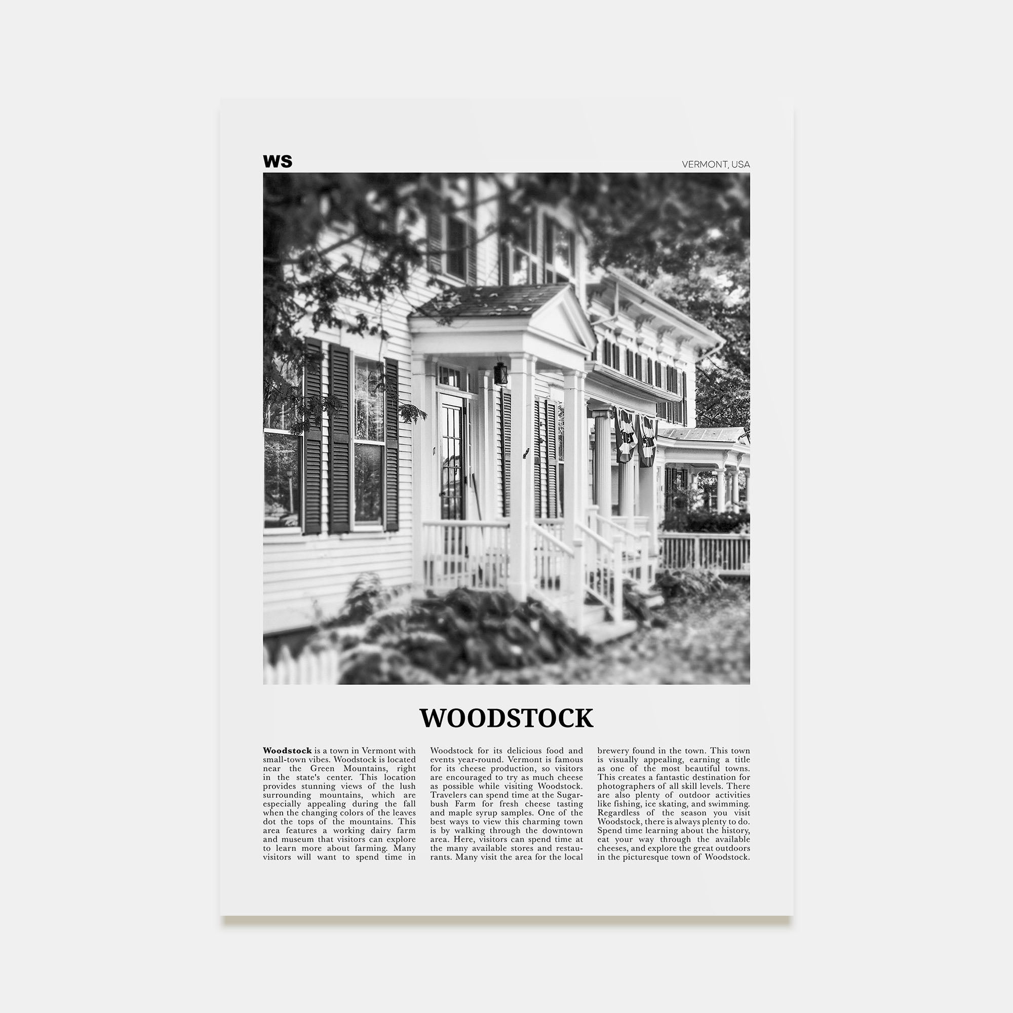 Woodstock, Vermont Travel B&W Poster