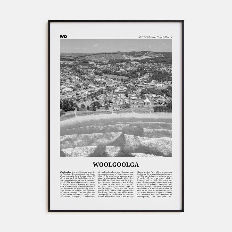 Woolgoolga Travel B&W Poster