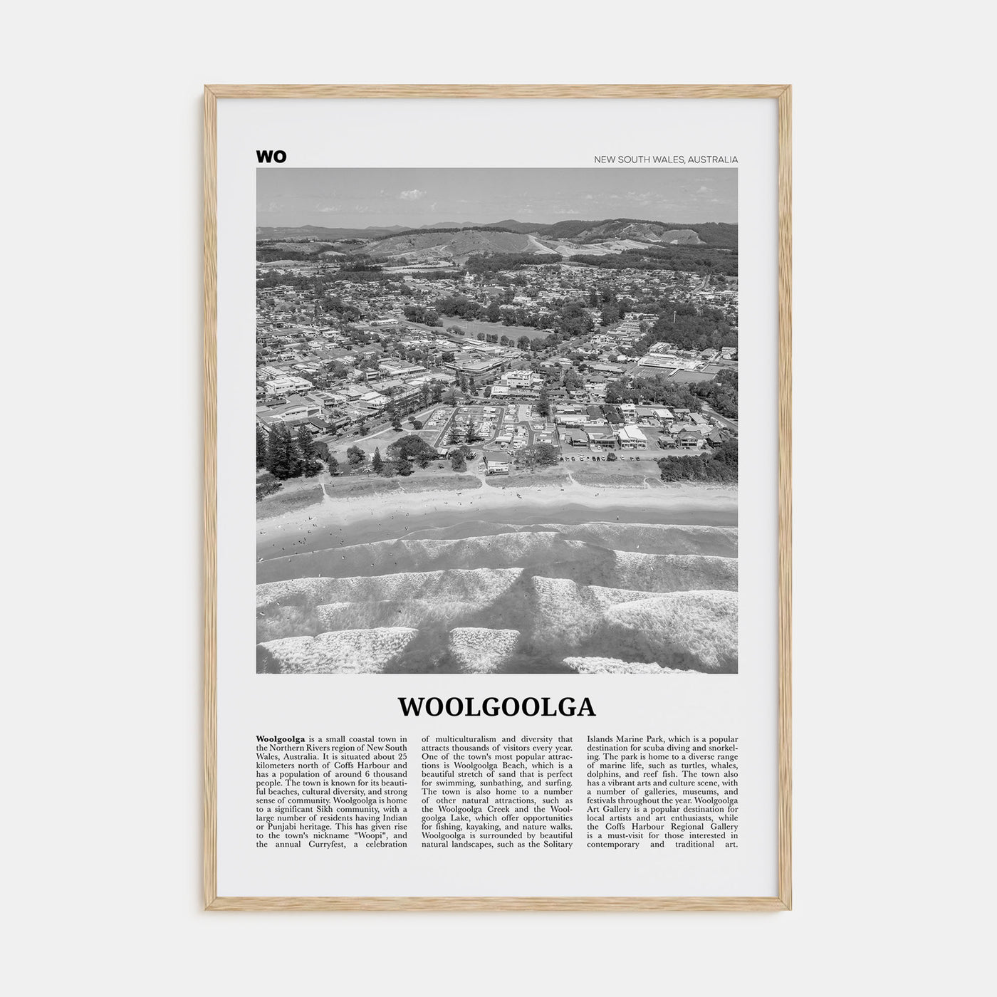 Woolgoolga Travel B&W Poster