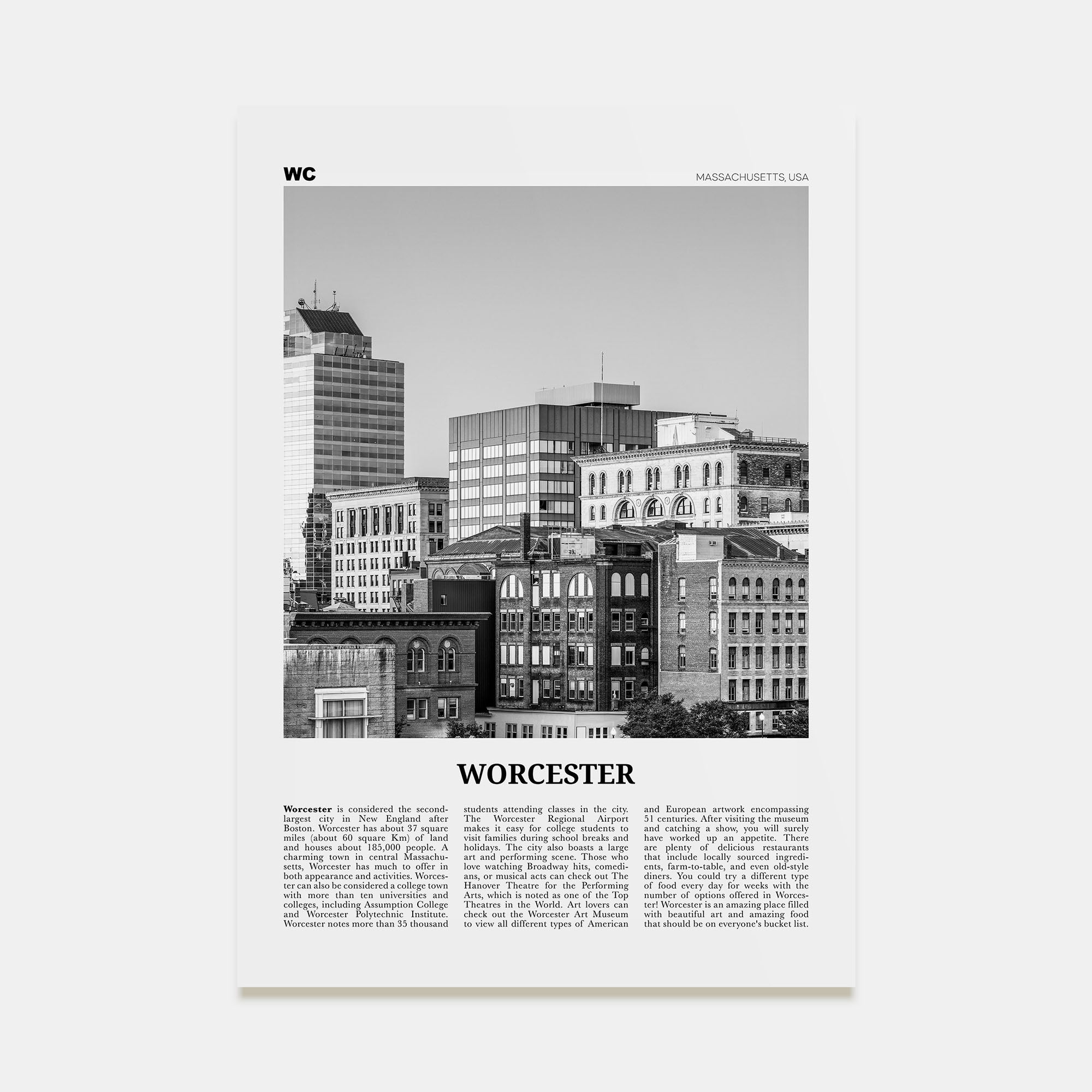 Worcester Travel B&W Poster