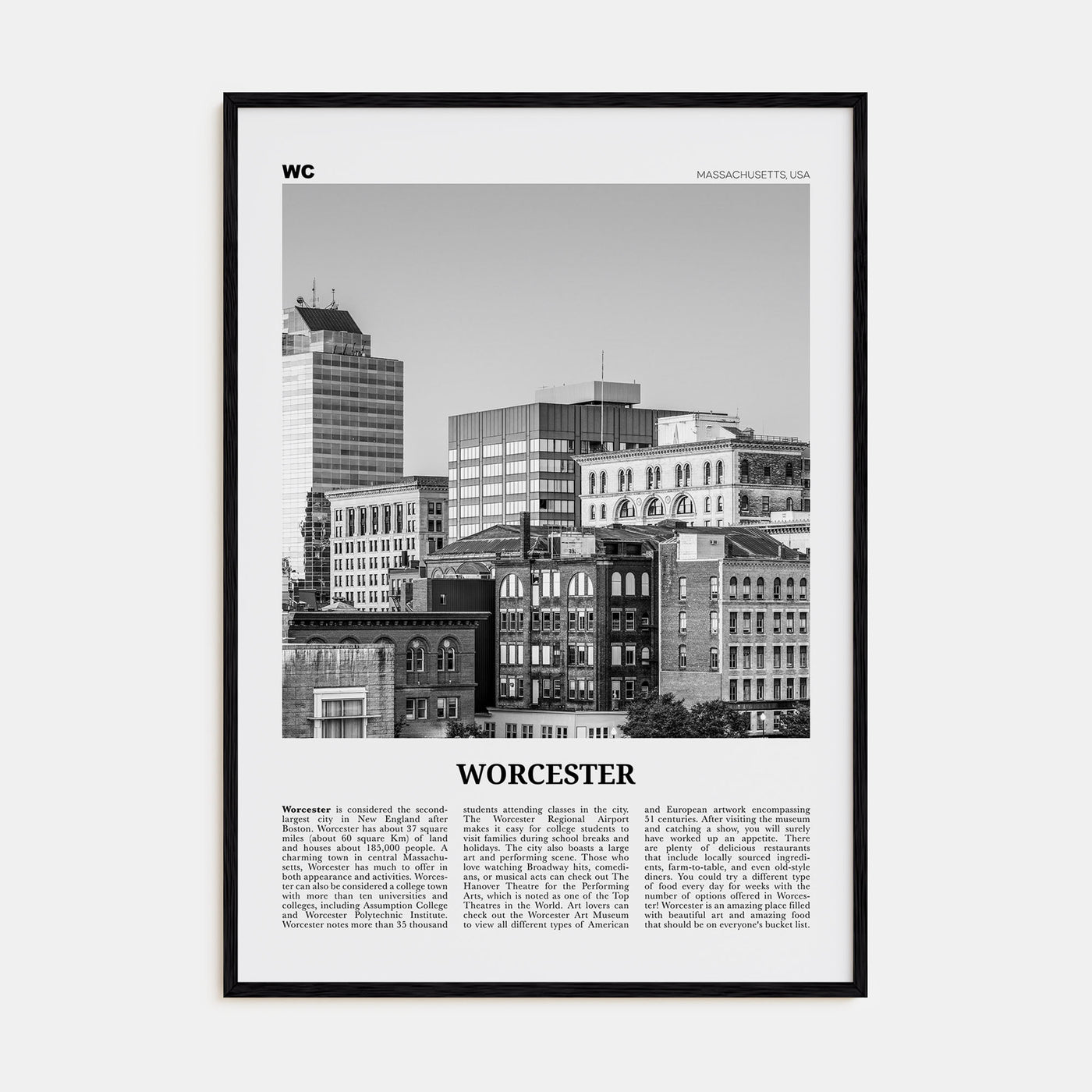 Worcester Travel B&W Poster