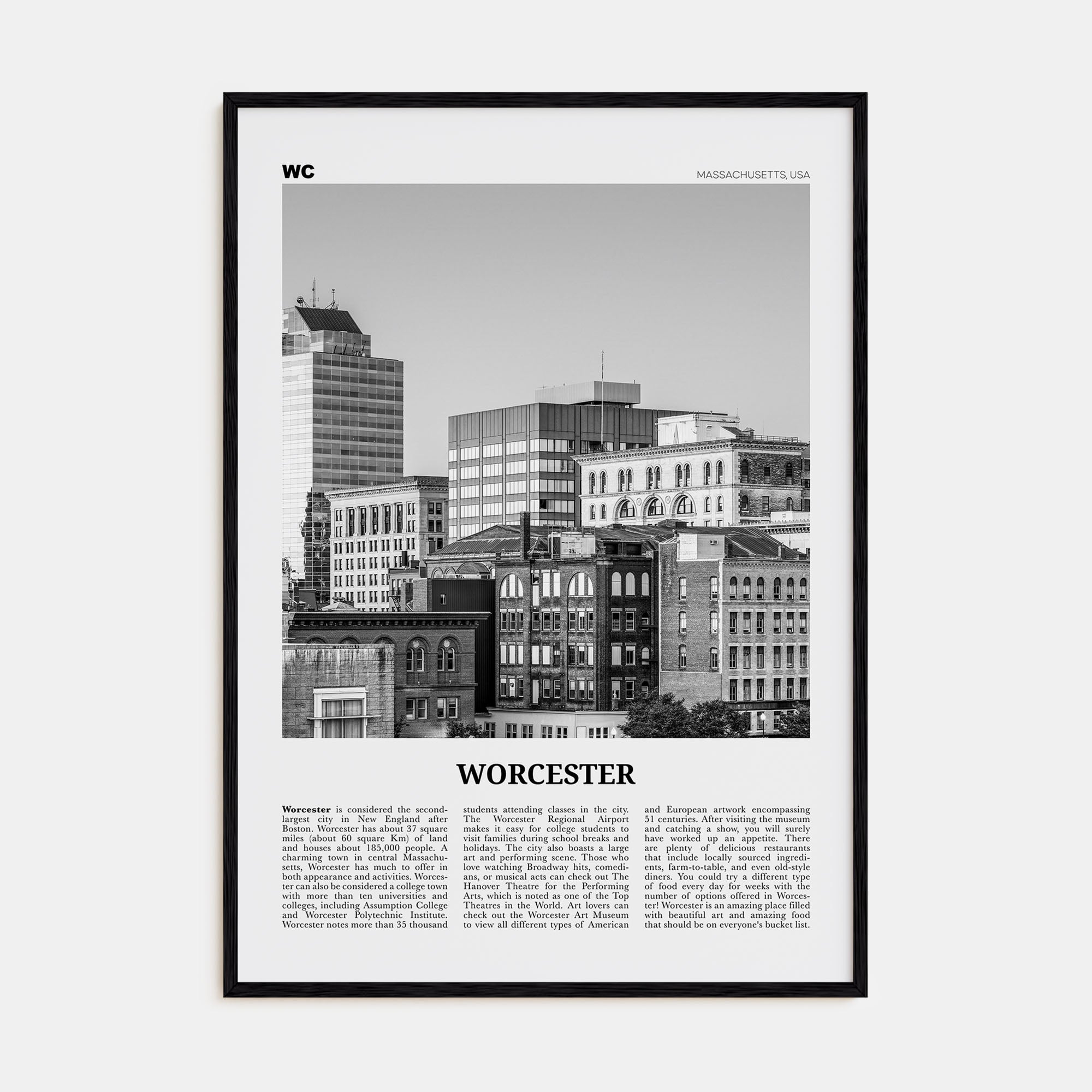 Worcester Travel B&W Poster