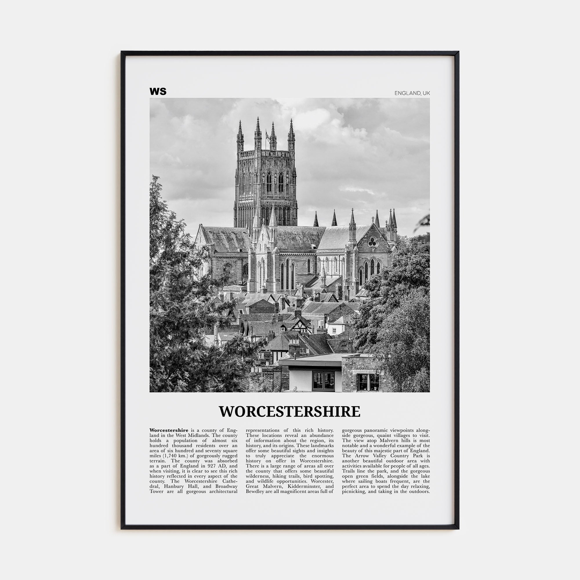 Worcestershire Travel B&W Poster