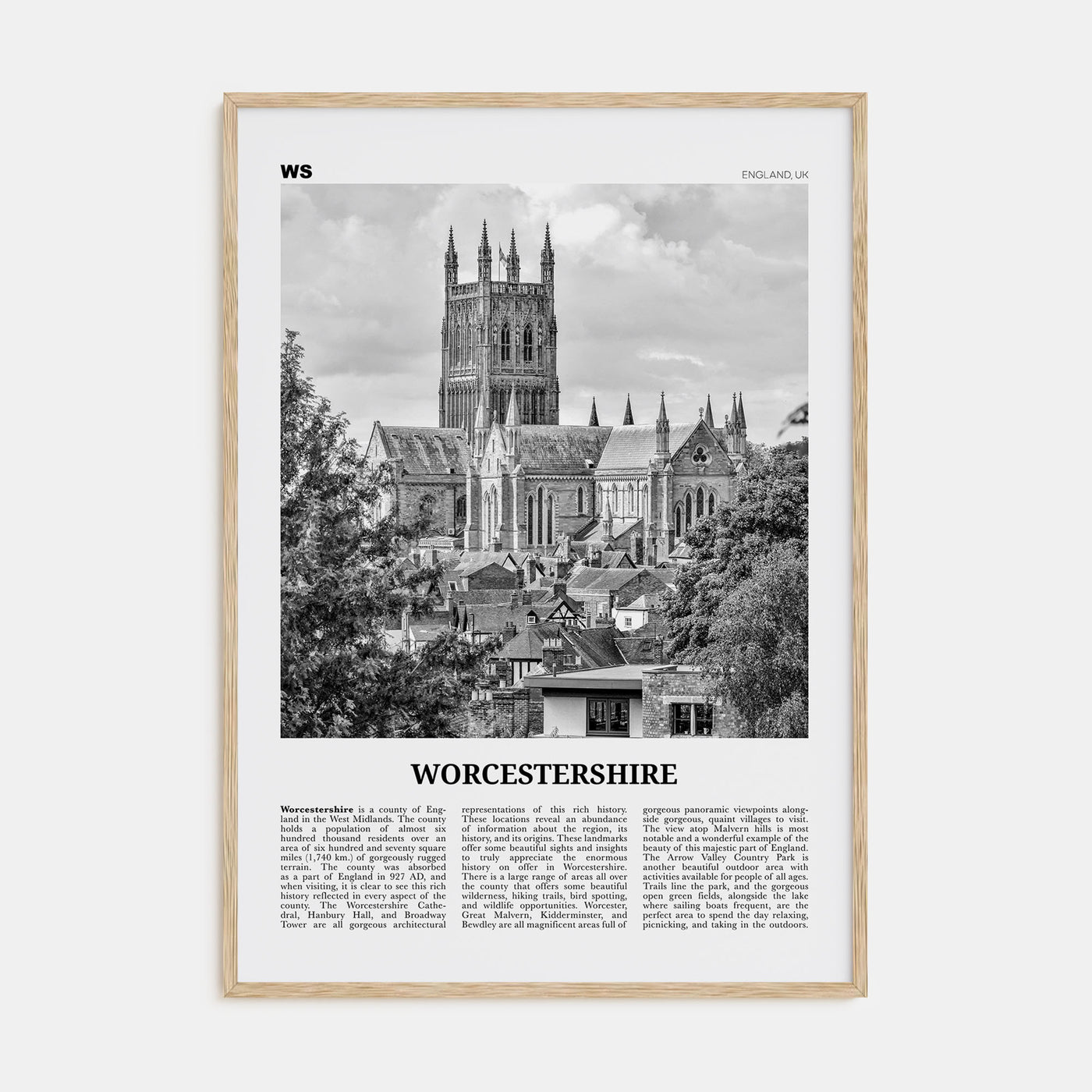 Worcestershire Travel B&W Poster