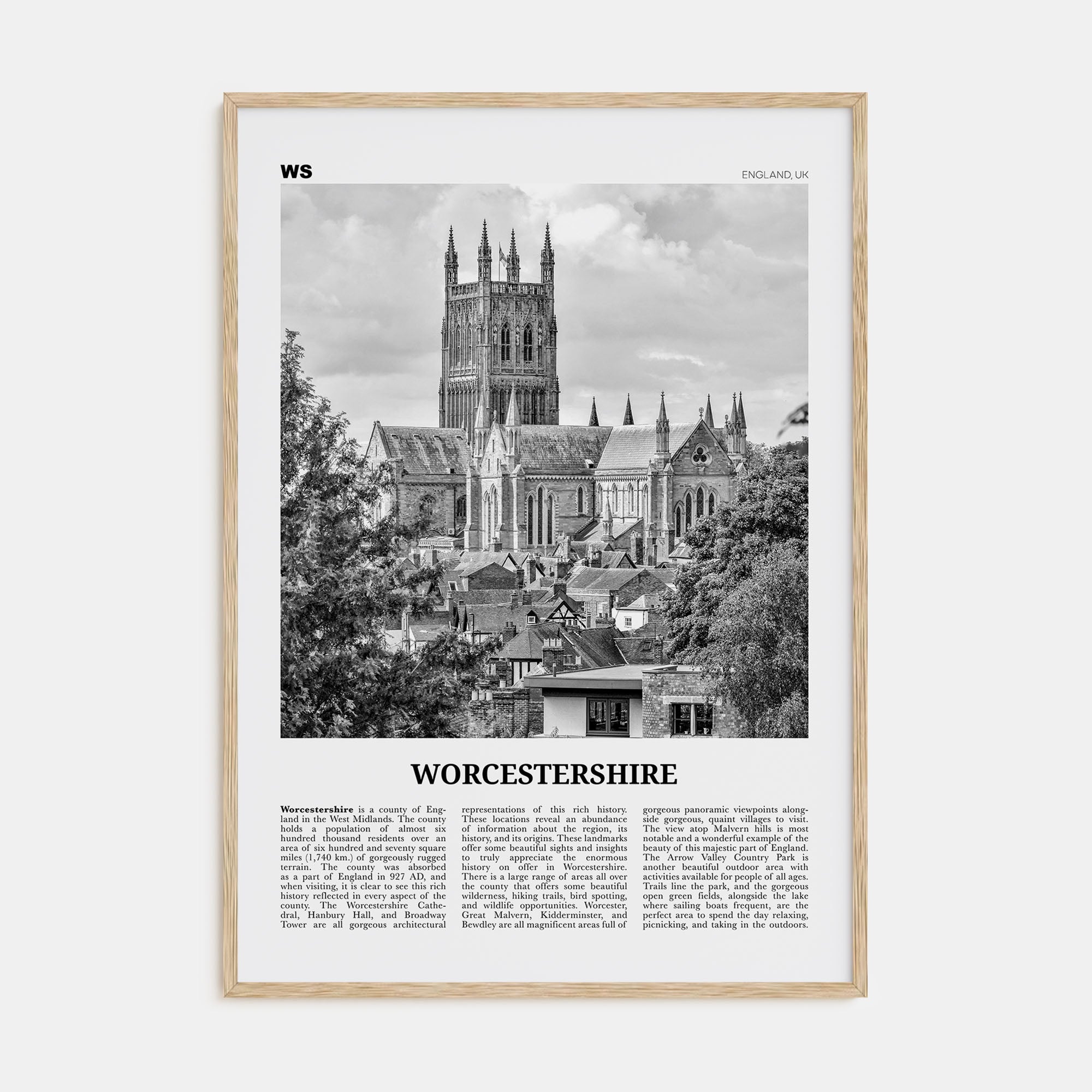 Worcestershire Travel B&W Poster