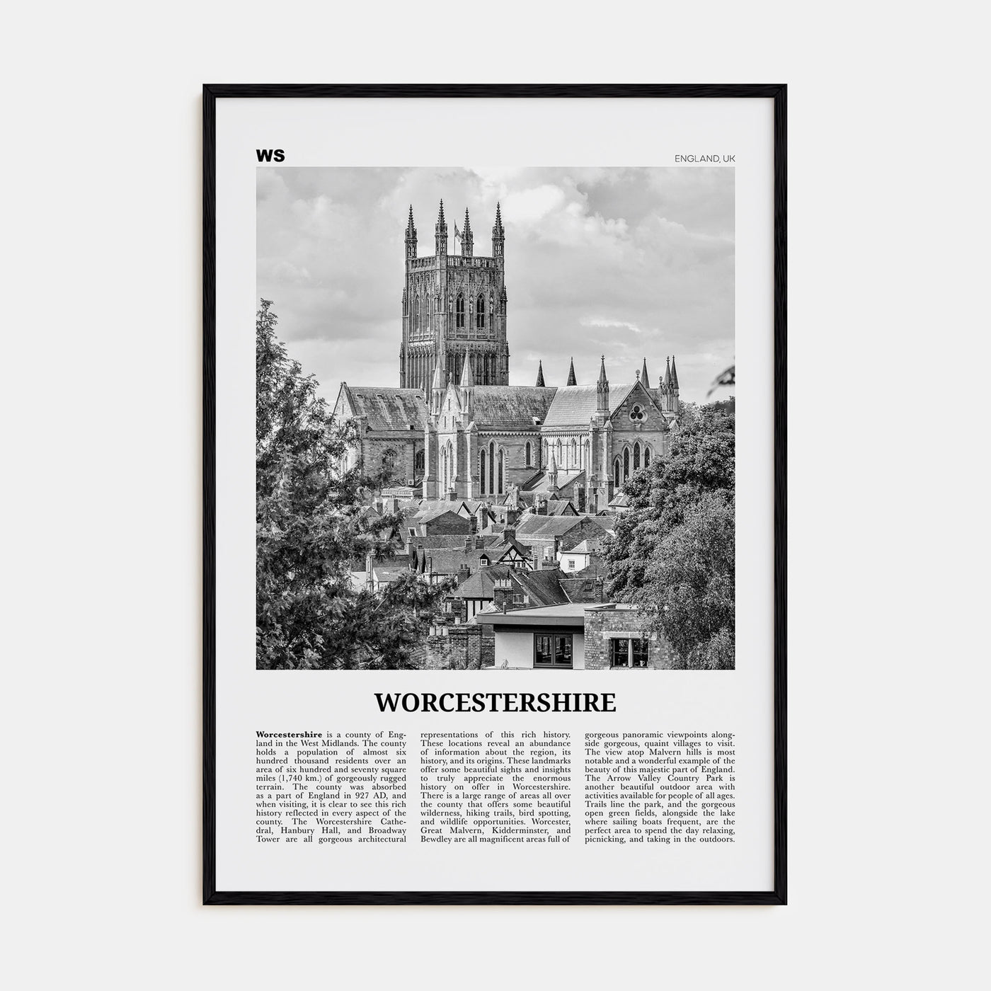 Worcestershire Travel B&W Poster