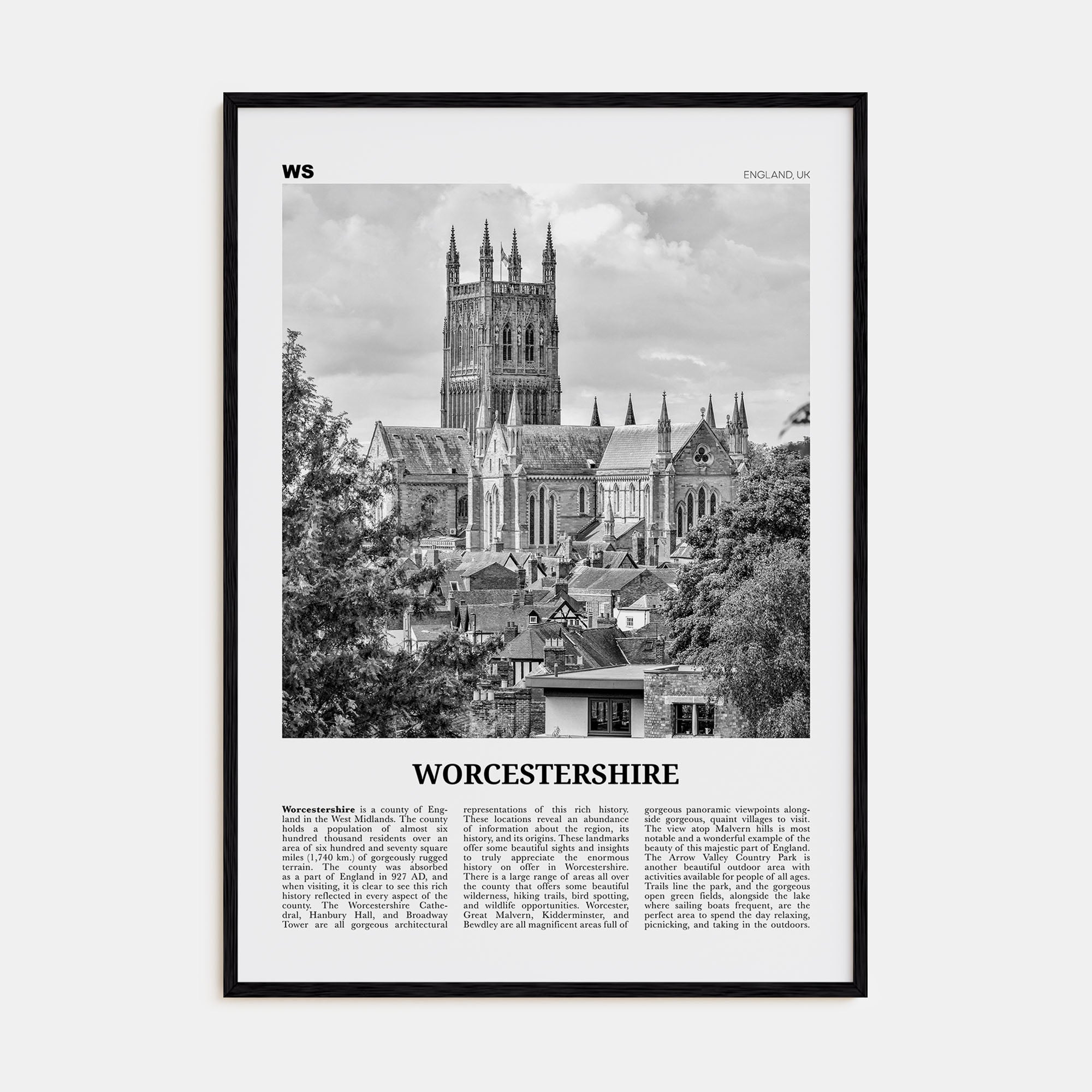 Worcestershire Travel B&W Poster