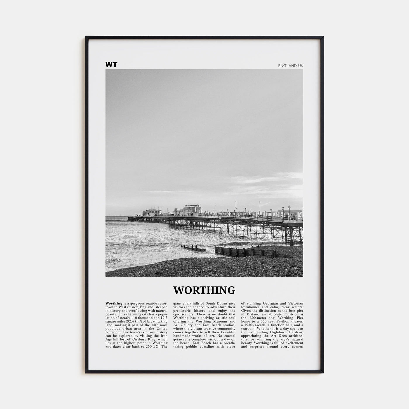 Worthing Travel B&W Poster