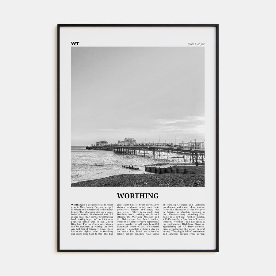 Worthing Travel B&W Poster
