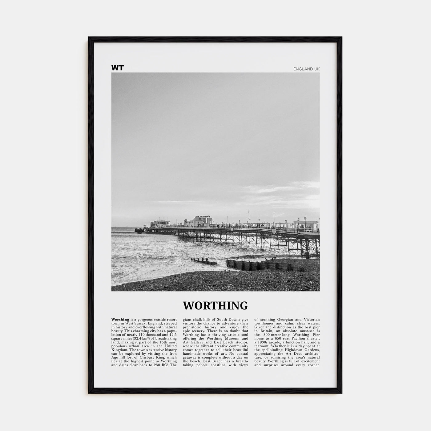 Worthing Travel B&W Poster