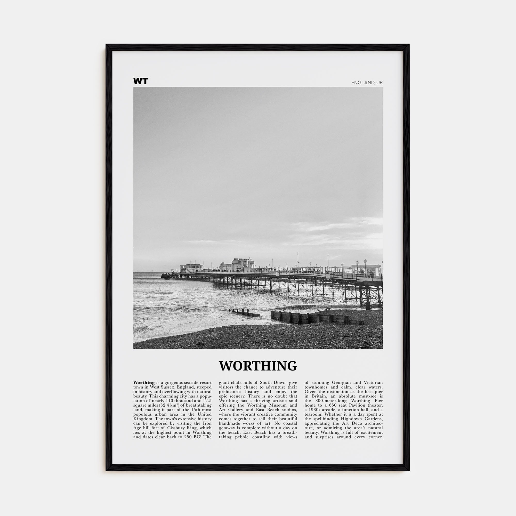 Worthing Travel B&W Poster