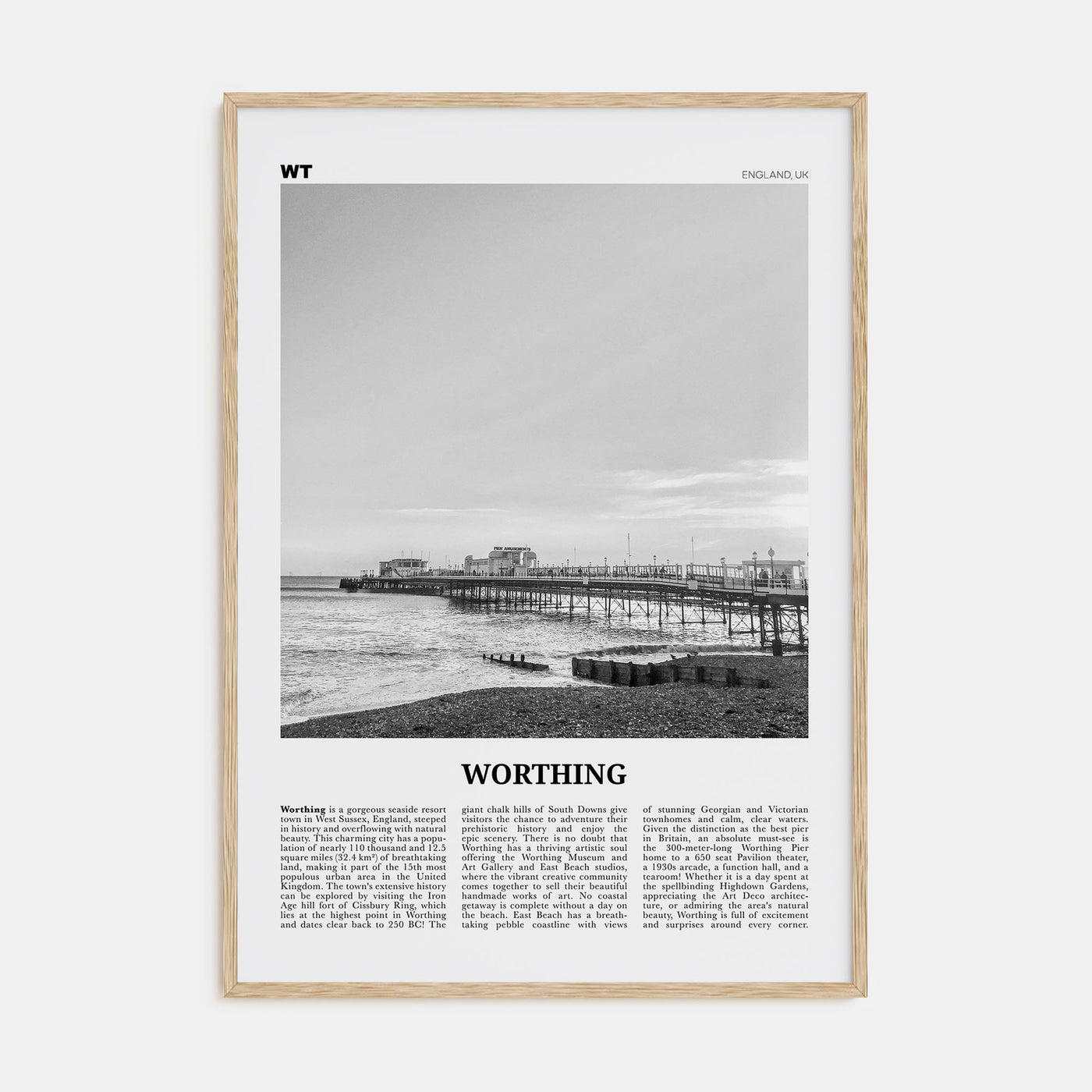 Worthing Travel B&W Poster