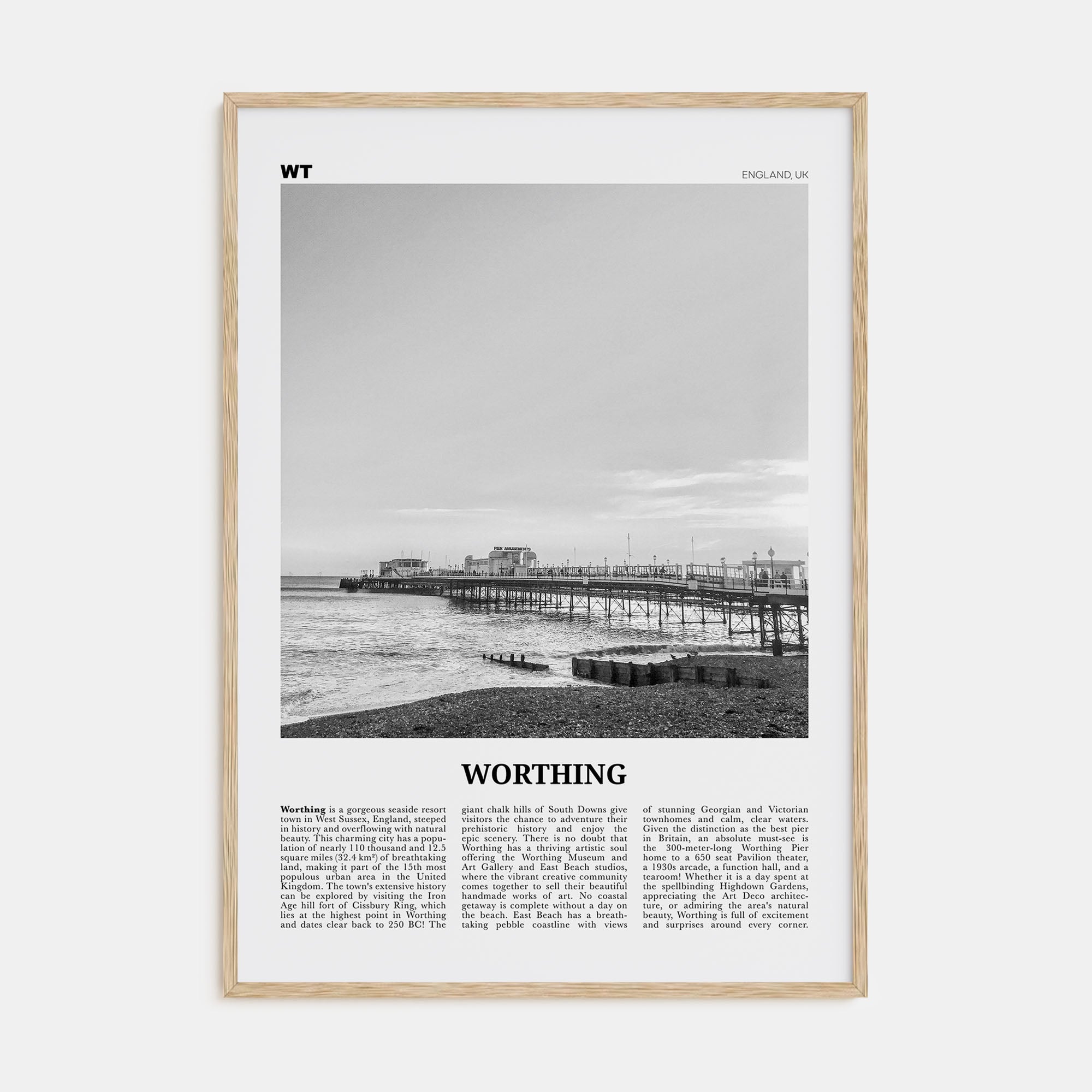Worthing Travel B&W Poster