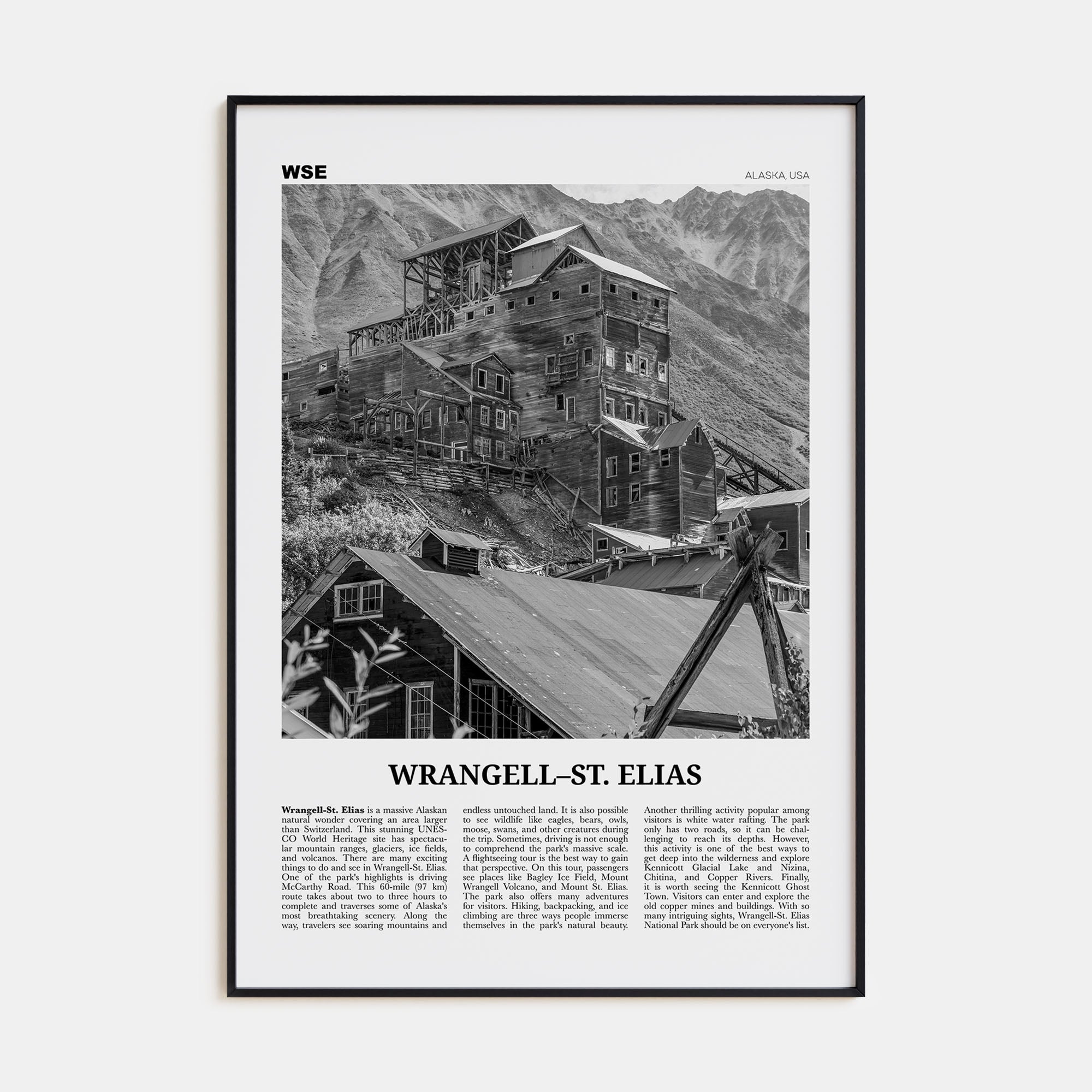 Wrangell–St. Elias National Park Travel B&W Poster