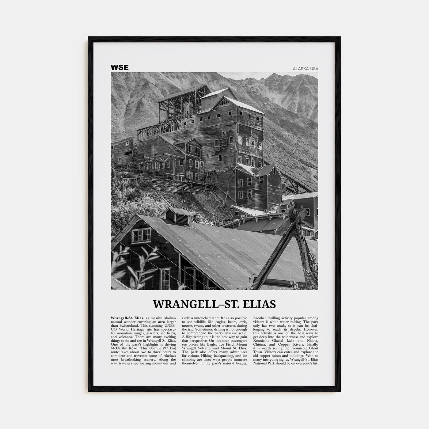 Wrangell–St. Elias National Park Travel B&W Poster