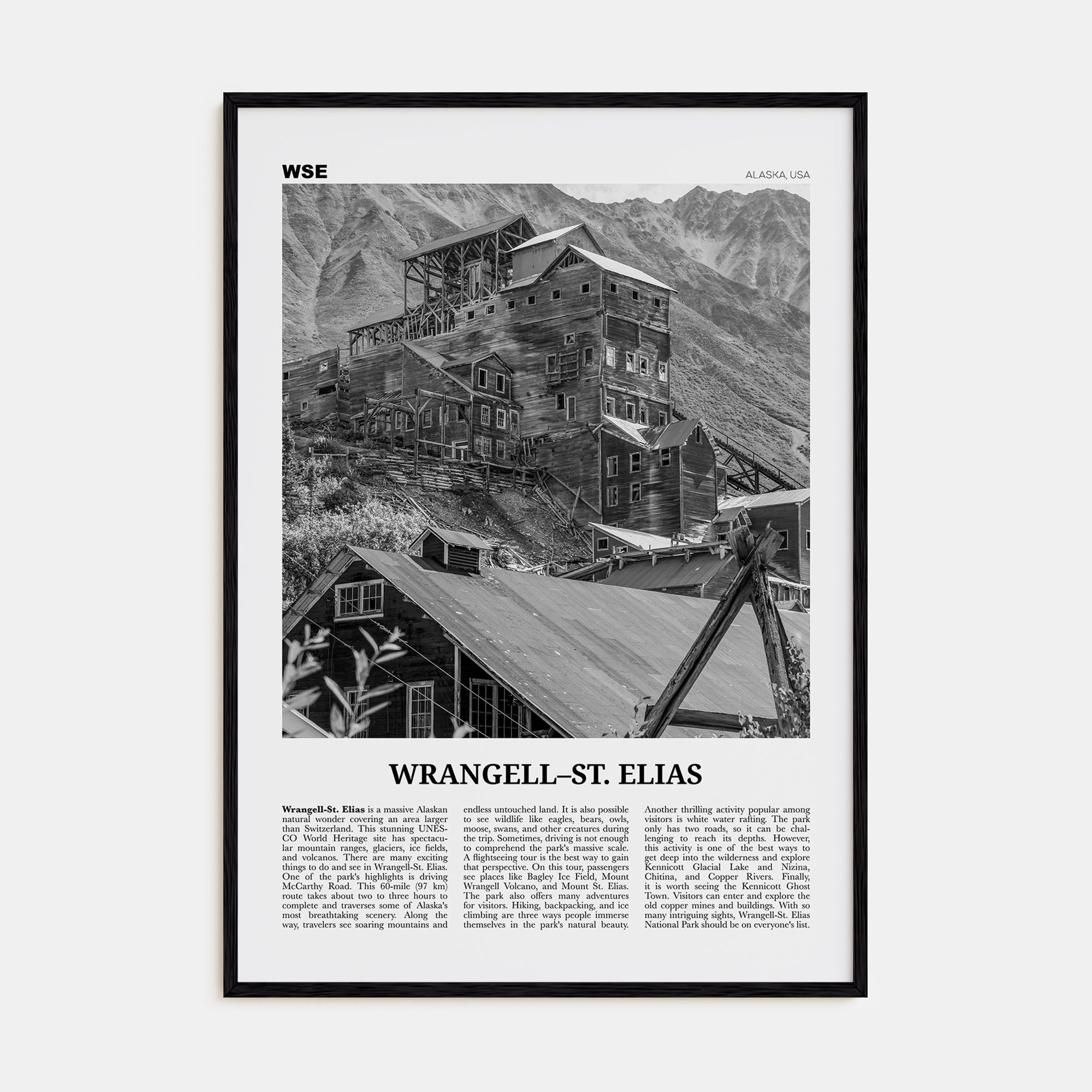 Wrangell–St. Elias National Park Travel B&W Poster