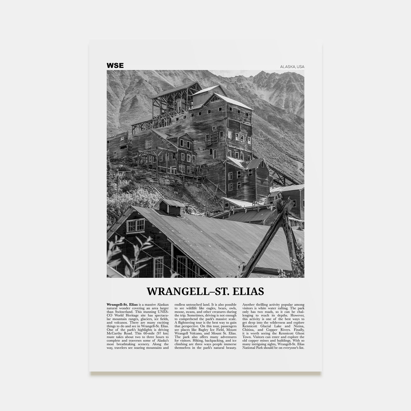 Wrangell–St. Elias National Park Travel B&W Poster