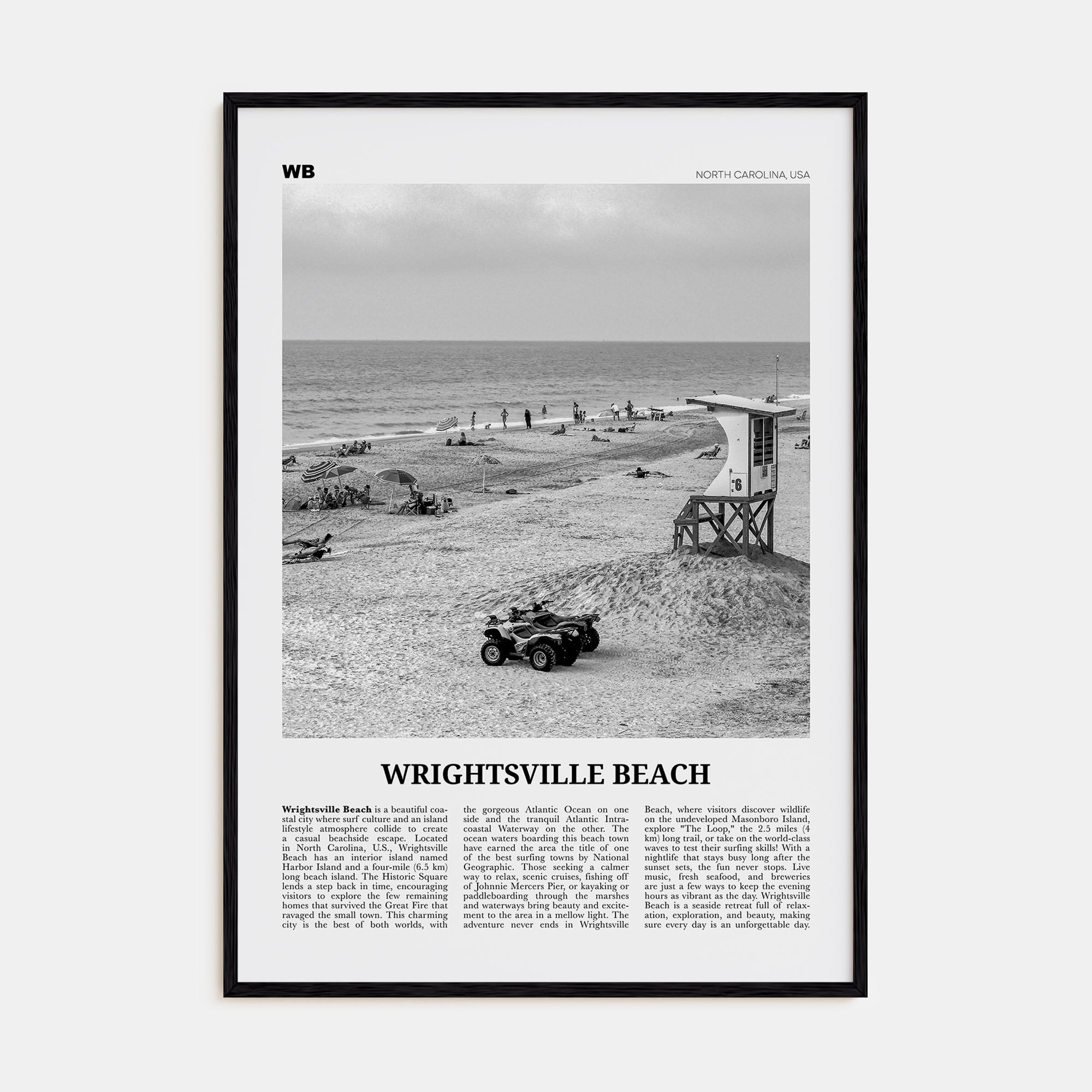 Wrightsville Beach Travel B&W No 2 Poster