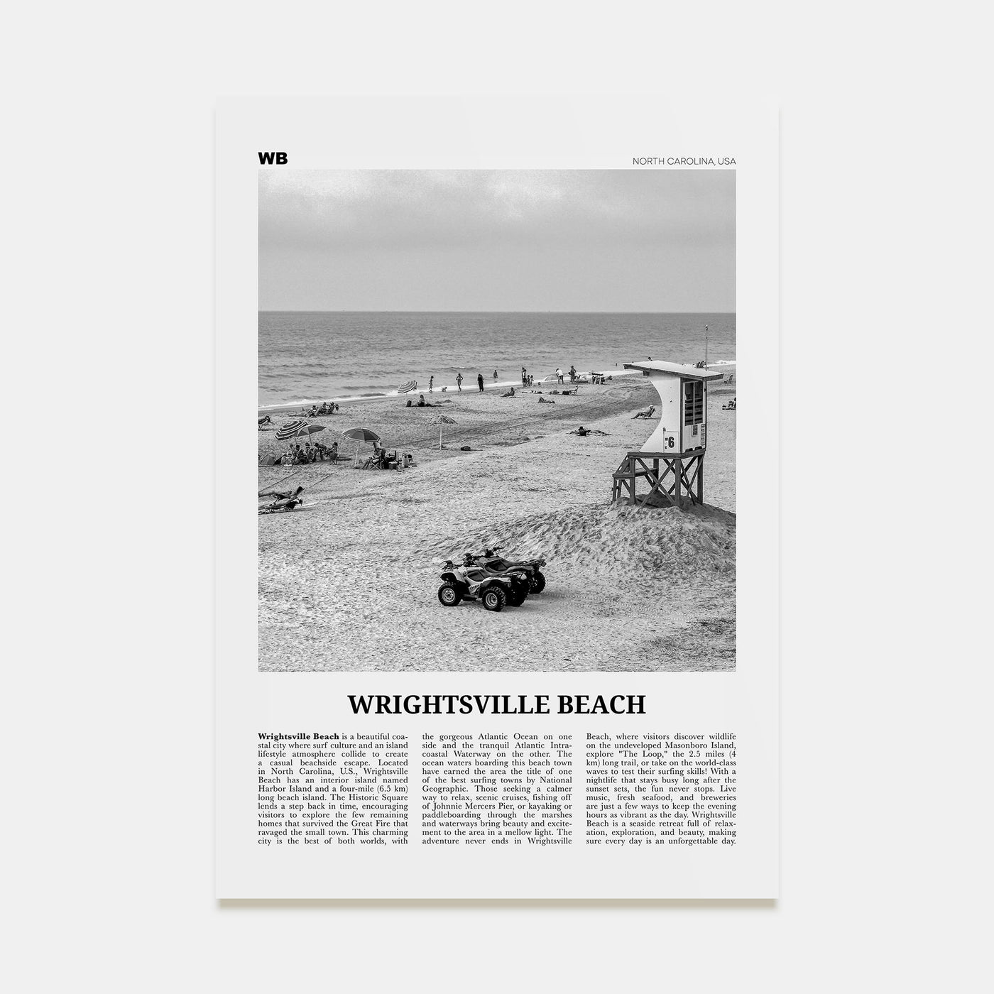 Wrightsville Beach Travel B&W No 2 Poster