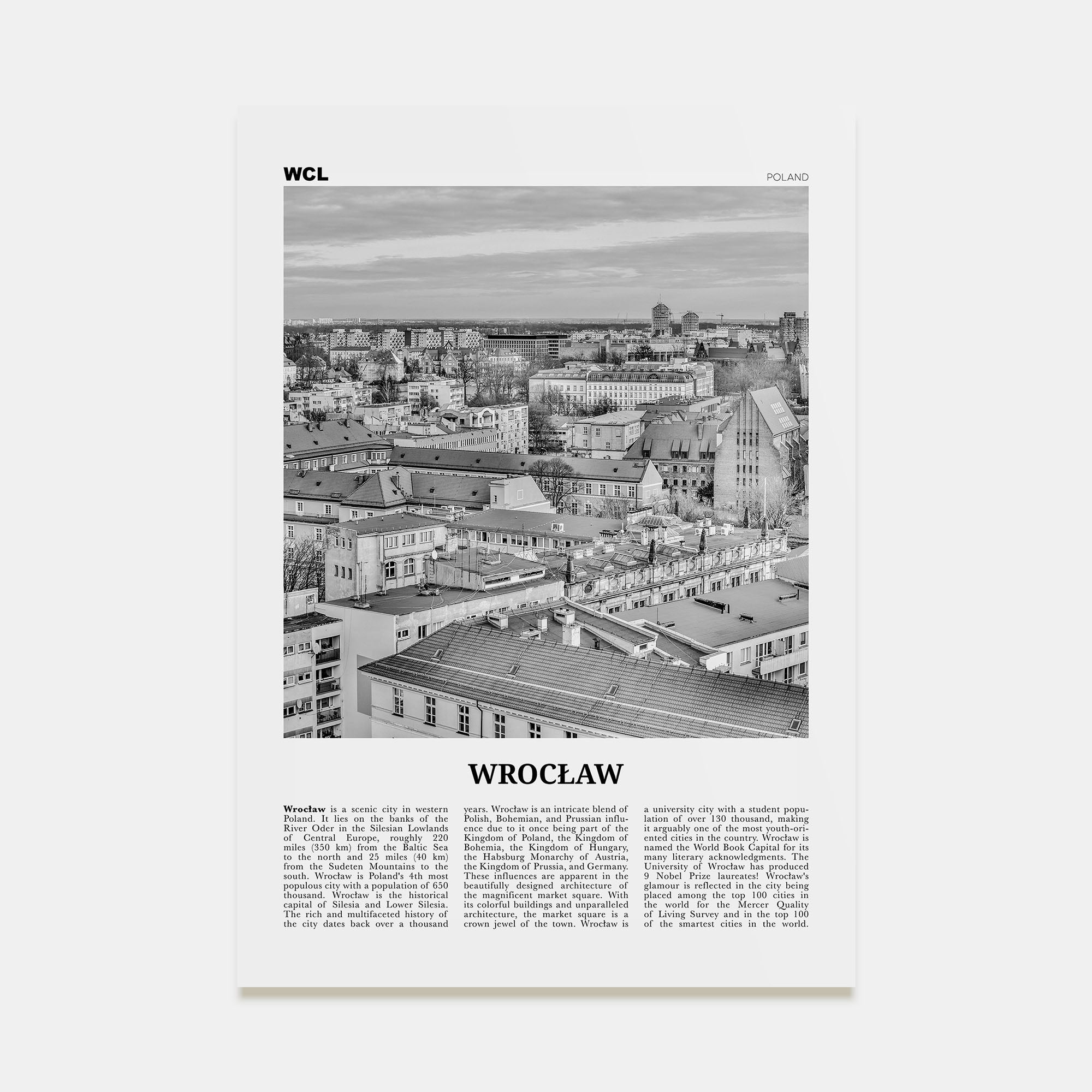 Wrocław Travel B&W Poster