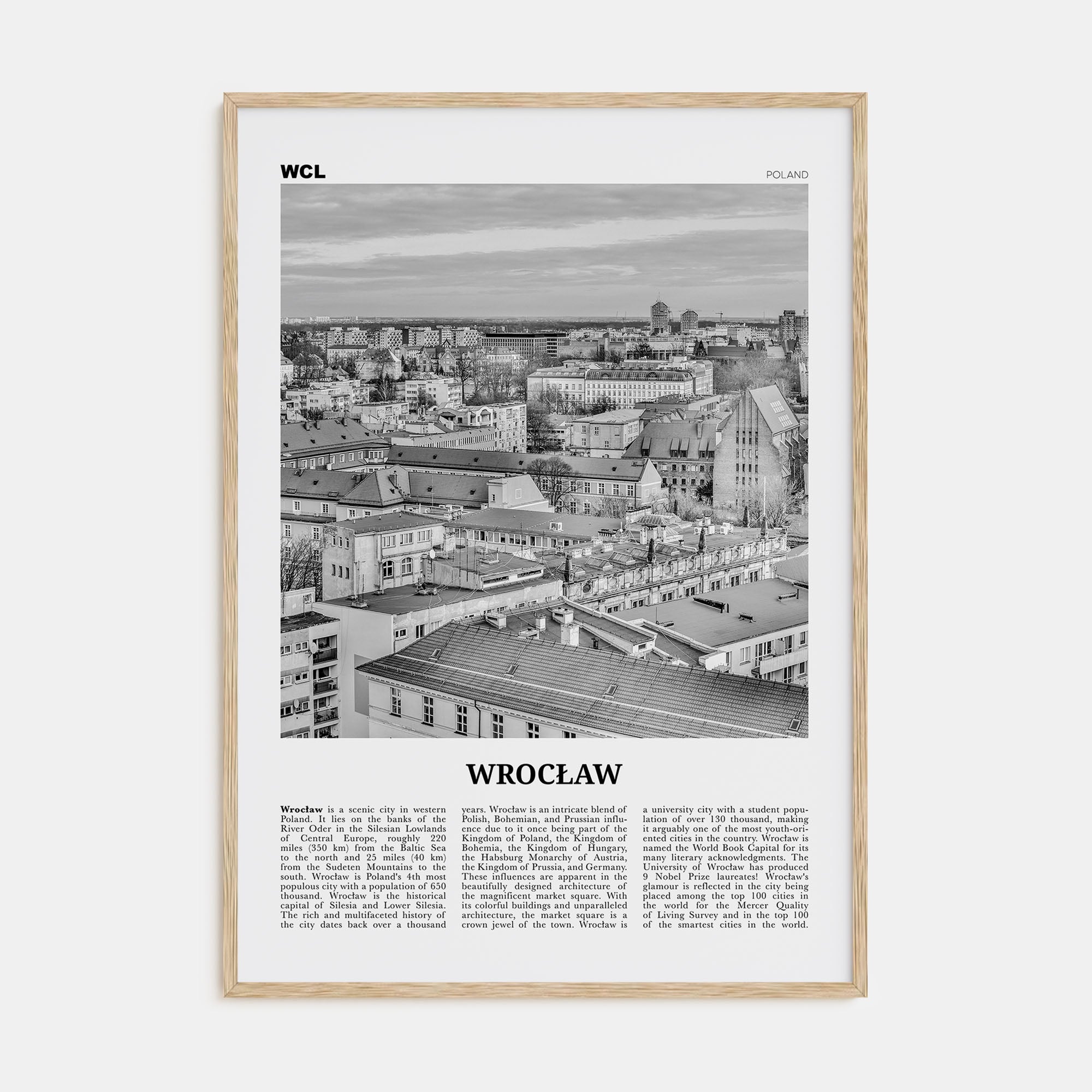 Wrocław Travel B&W Poster