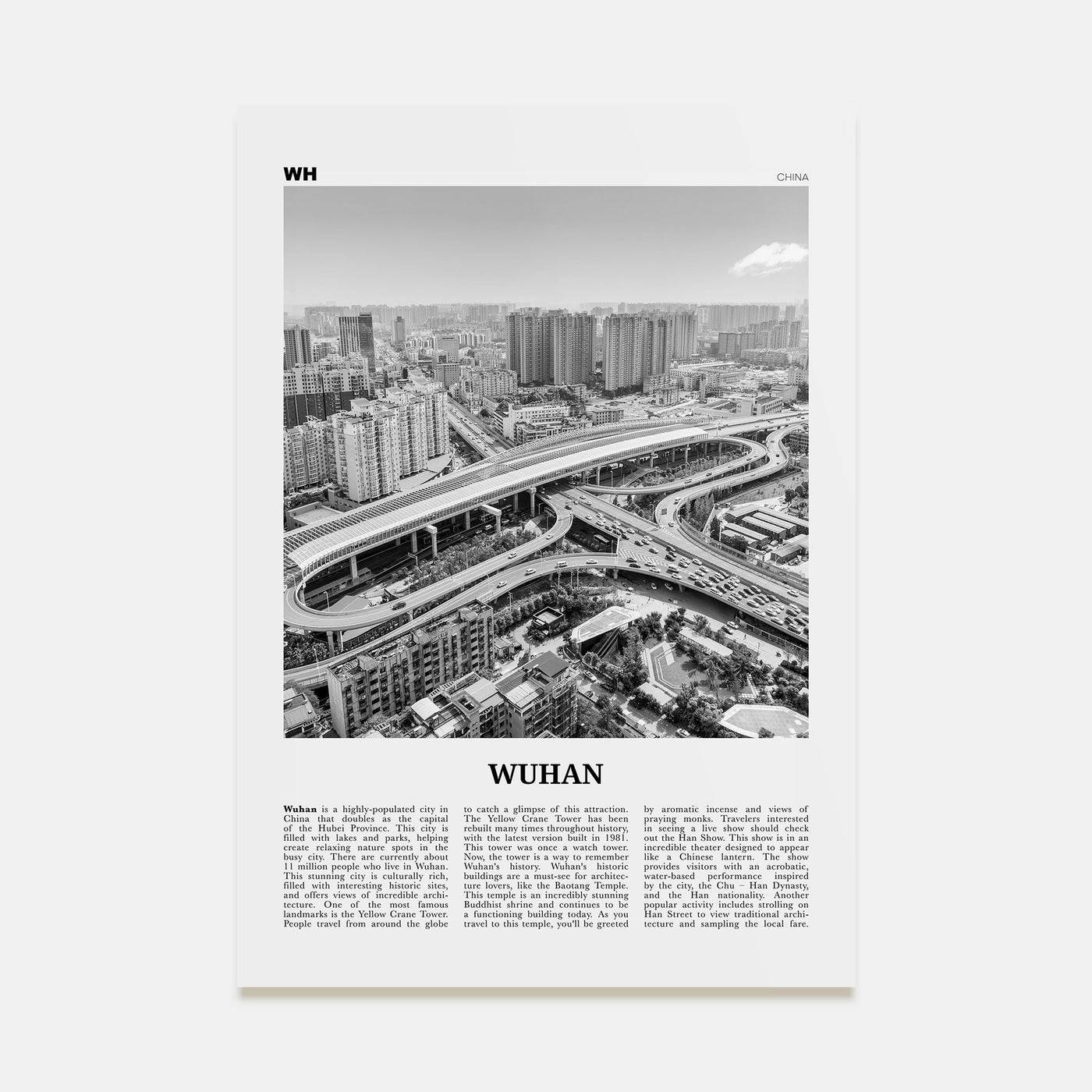 Wuhan Travel B&W Poster