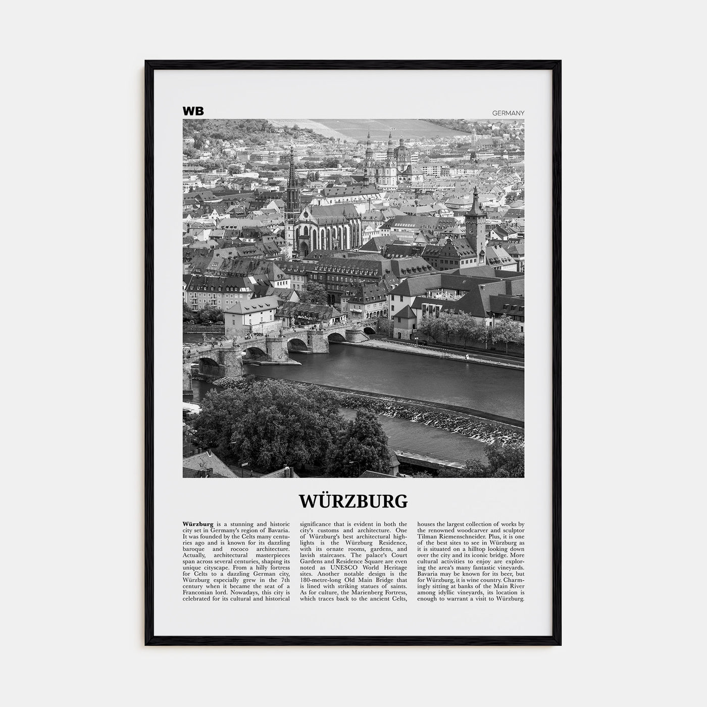 Würzburg Travel B&W No 1 Poster