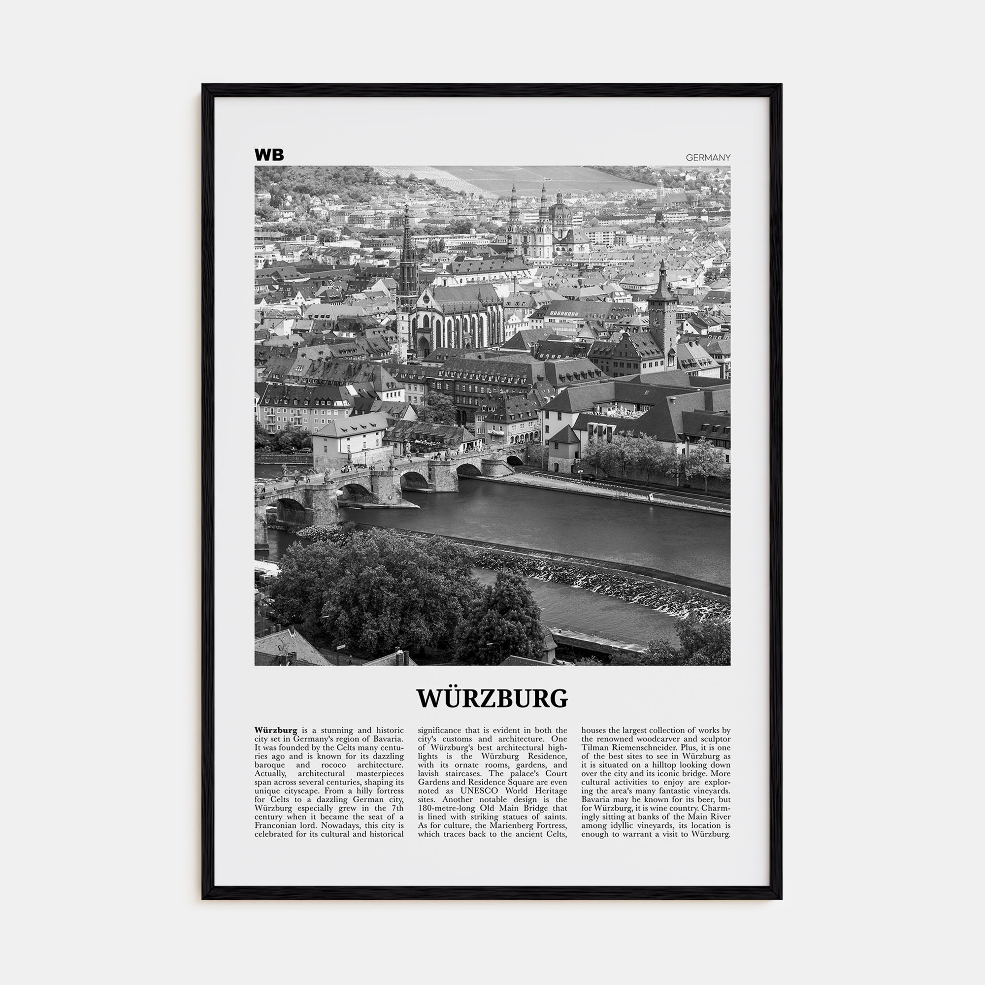 Würzburg Travel B&W No 1 Poster