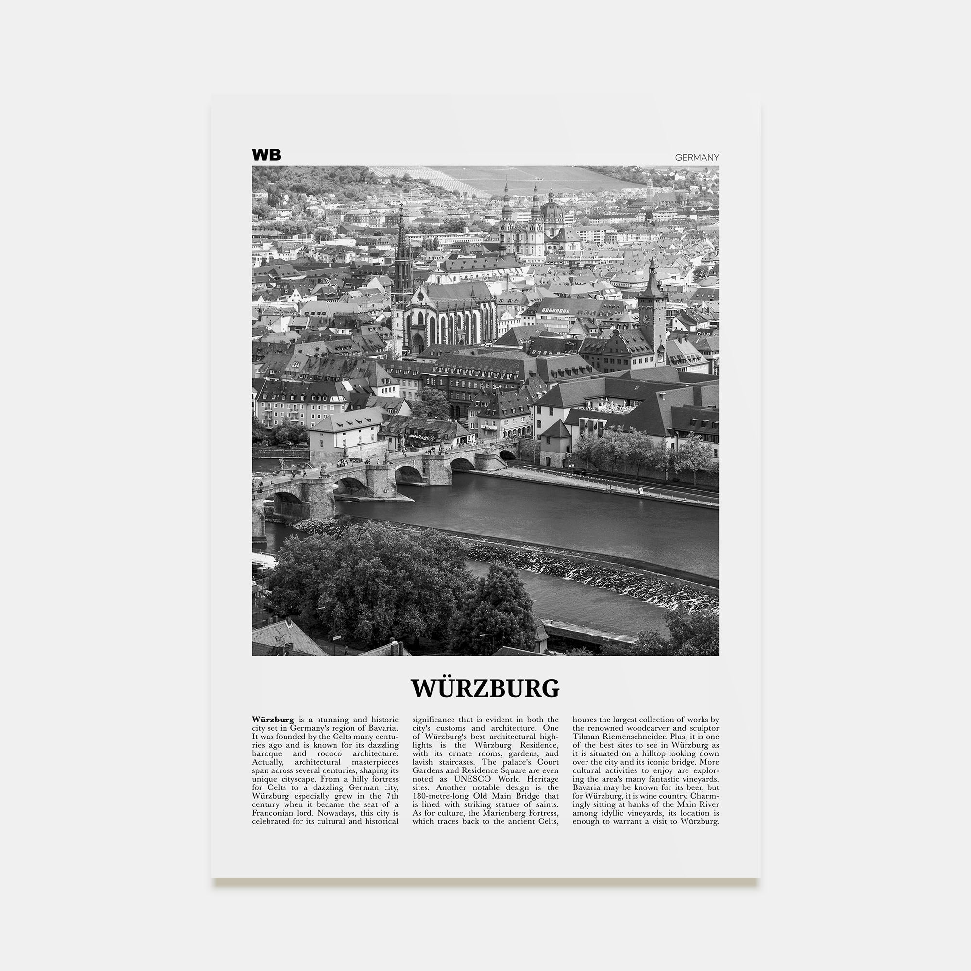 Würzburg Travel B&W No 1 Poster
