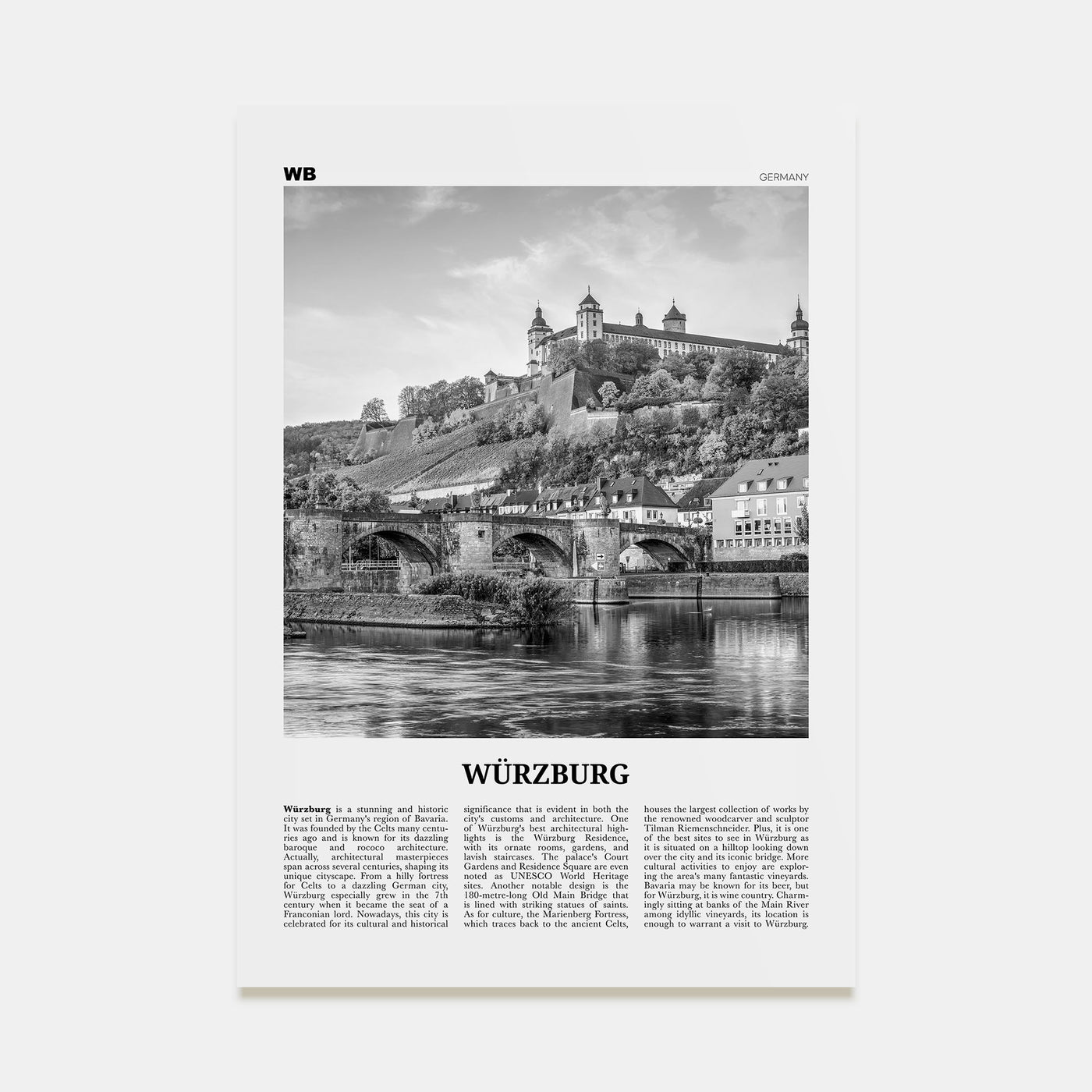 Würzburg Travel B&W No 2 Poster