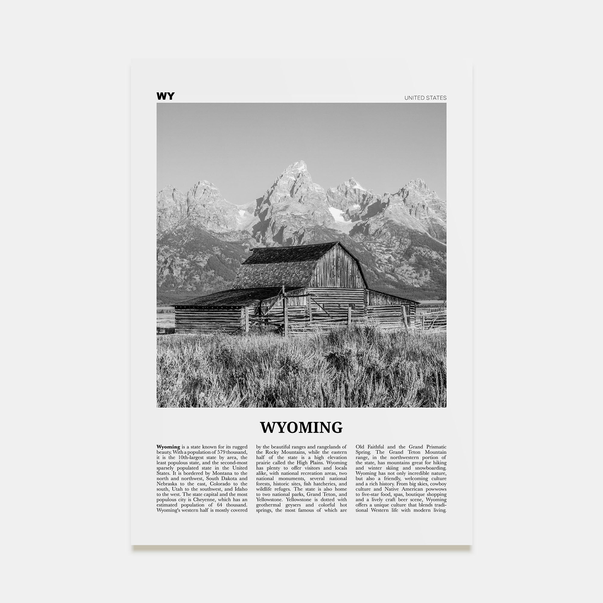 Wyoming Travel B&W No 1 Poster