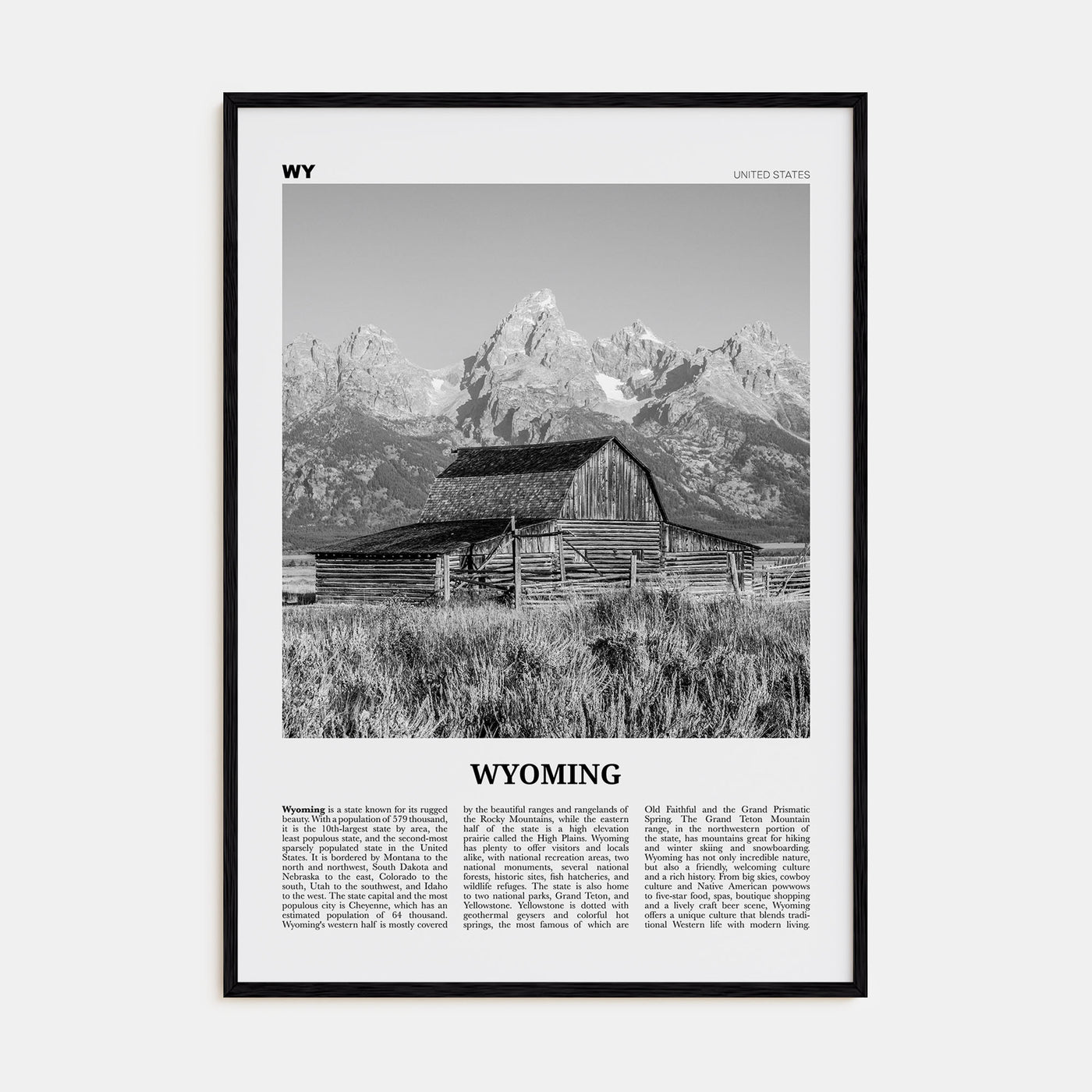 Wyoming Travel B&W No 1 Poster