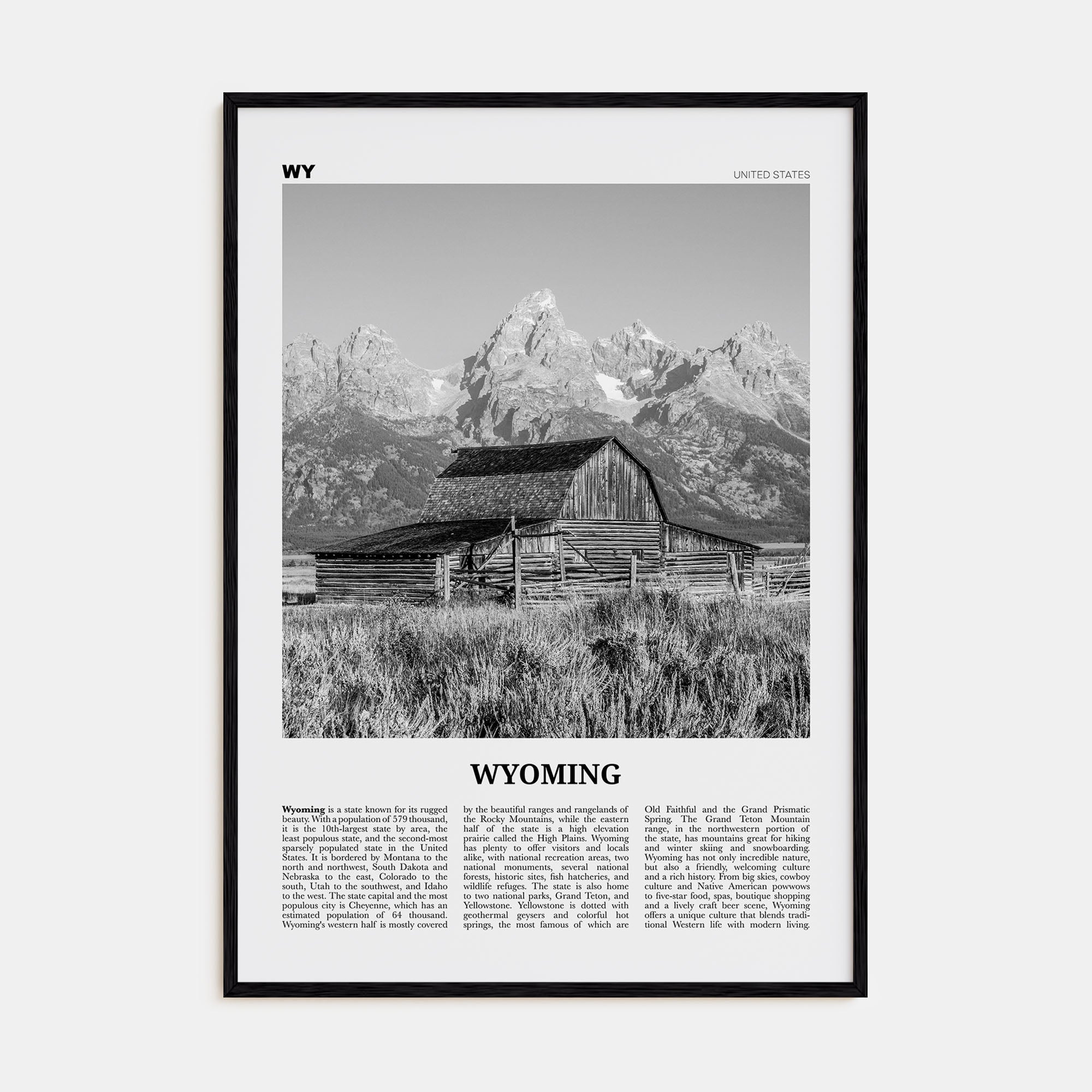 Wyoming Travel B&W No 1 Poster