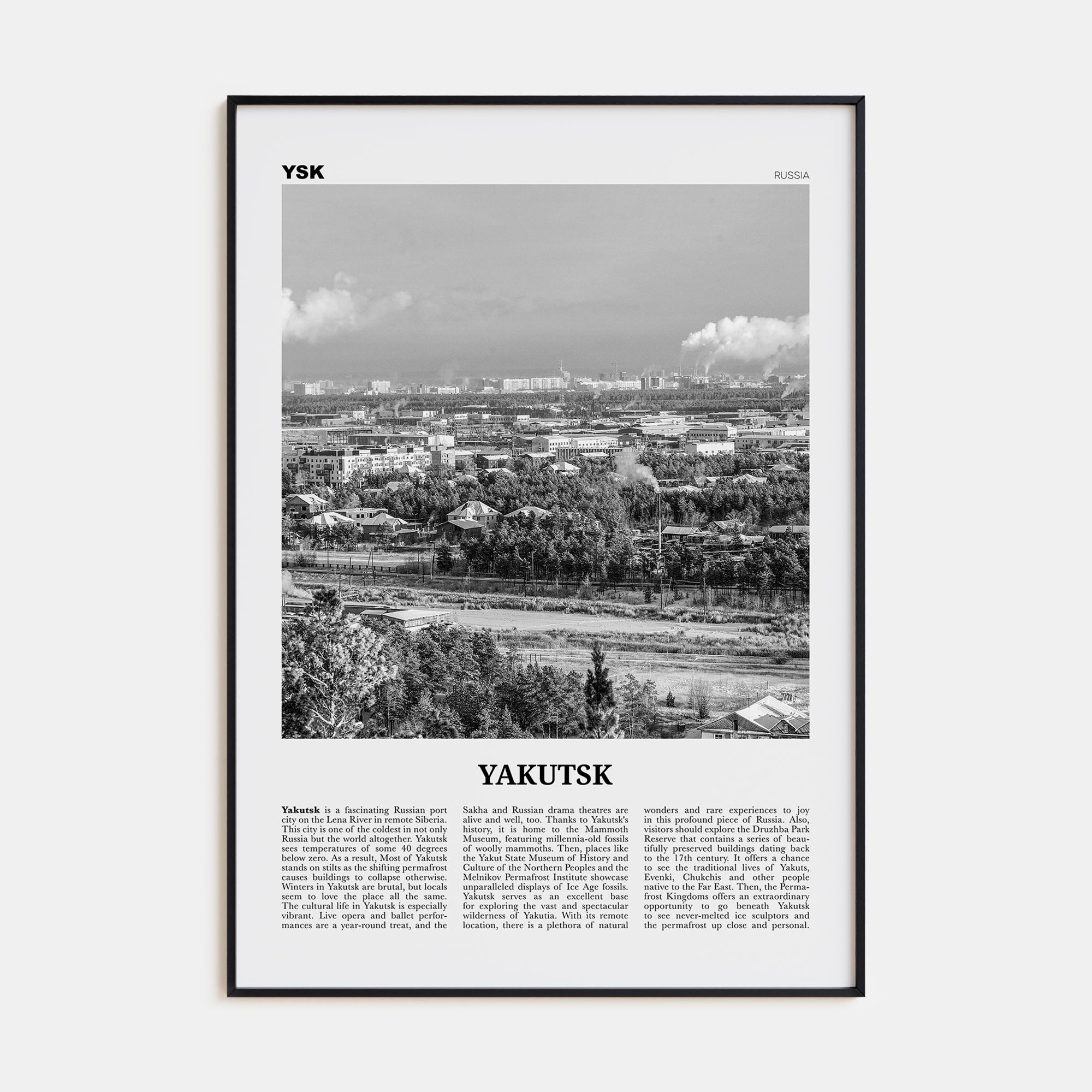 Yakutsk Travel B&W Poster