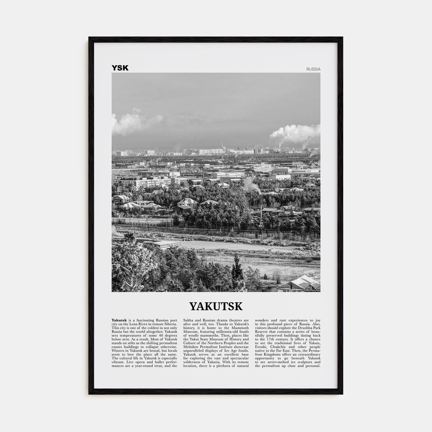 Yakutsk Travel B&W Poster